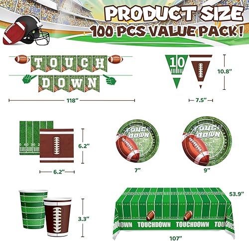 Miniatura 3 de DMIGHT Decoraciones para fiestas de fútbol 2024, juego de 100 suministros para fiestas temáticas de fútbol, plato, mantel, taza, servilleta y