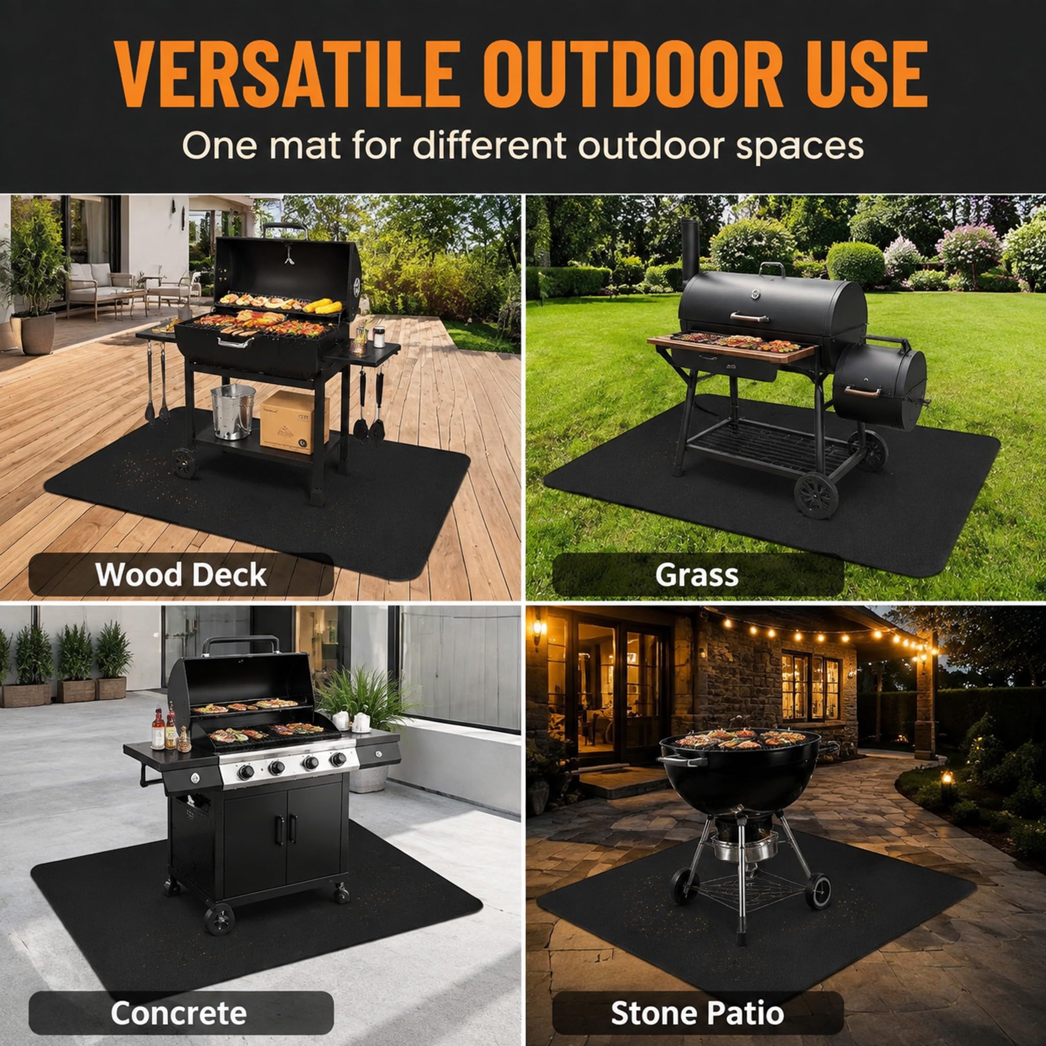 UBeesize Tapis épais de 152,4 x 91,4 cm sous Le Gril pour Barbecue extérieur, Tapis Ignifuge pour pelouse, fumoirs, barbecues à gaz, terrasse et Patio, Tapis de cheminée, Tapis de Foyer, Tapis de