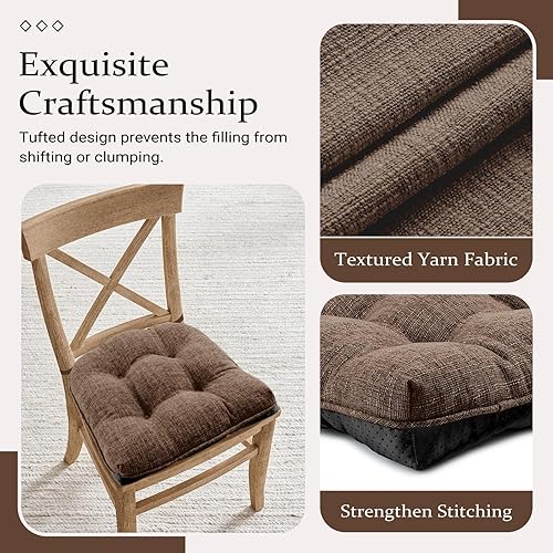 Miniatura 3 de Cojines para sillas de comedor, paquete de 2 unidades, 15.5 x 15.5 pulgadas, cojines para sillas de cocina con lazos y respaldo antideslizante,