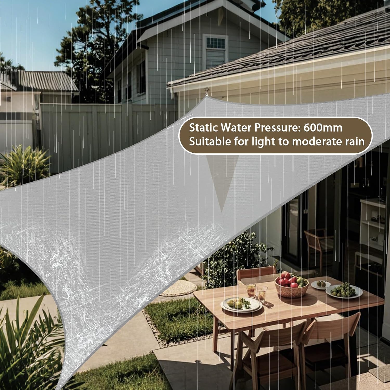 Amagenix Waterproof Sun Shade Sail 20'X20' Light Grey Shade Canopy Curved Edge 96% UV Blocking Awning Shelter for Outdoor Patio Backyard Garden Activities,Customized