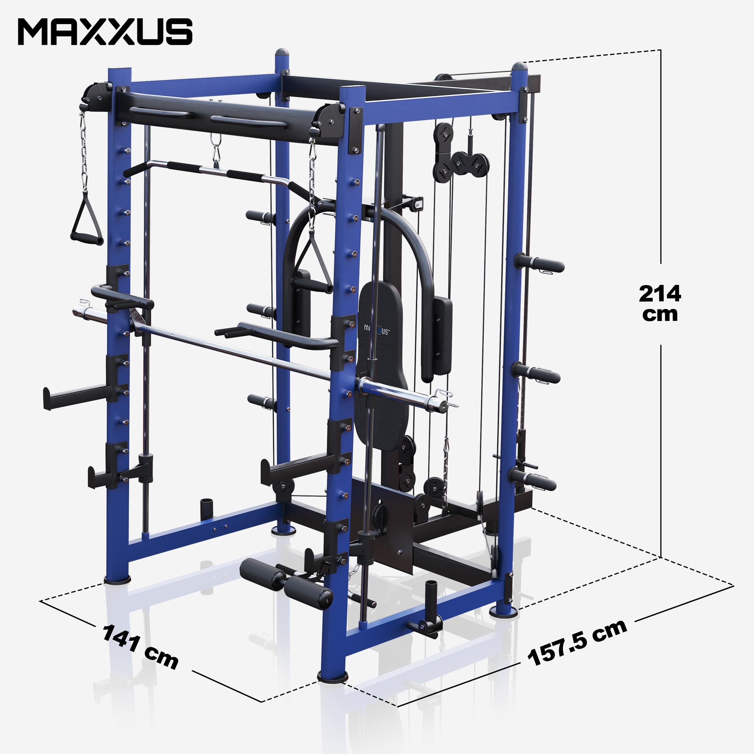 MAXXUS Multipresse 9.1 - Multifunktional, mit Hantelbank, Klimmzug, Latzug, Ruderzug, Beinpresse, Butterfly, Dip Station, Langhantel - Kraftstation, Smith Maschine, Multi-Gym, Fitness, Power Rack