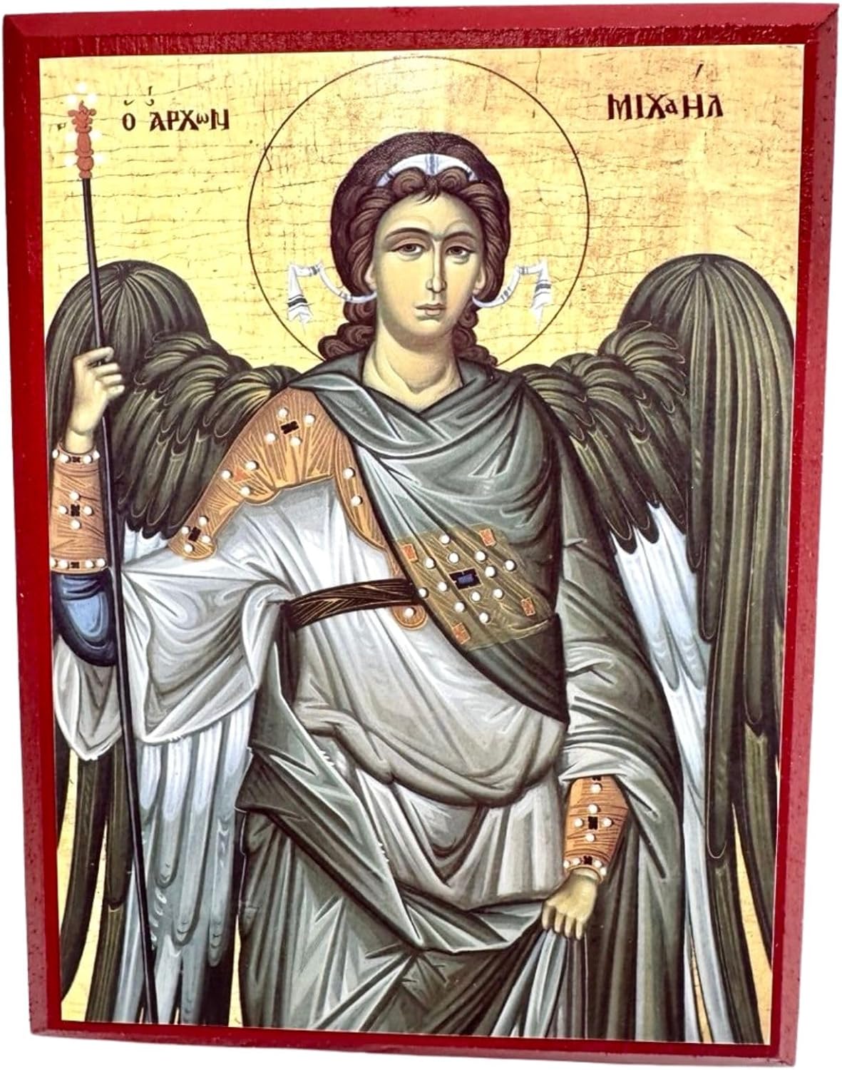 Wooden Greek Orthodox Christian Icon Saint Archangel Michael (9" x 11")