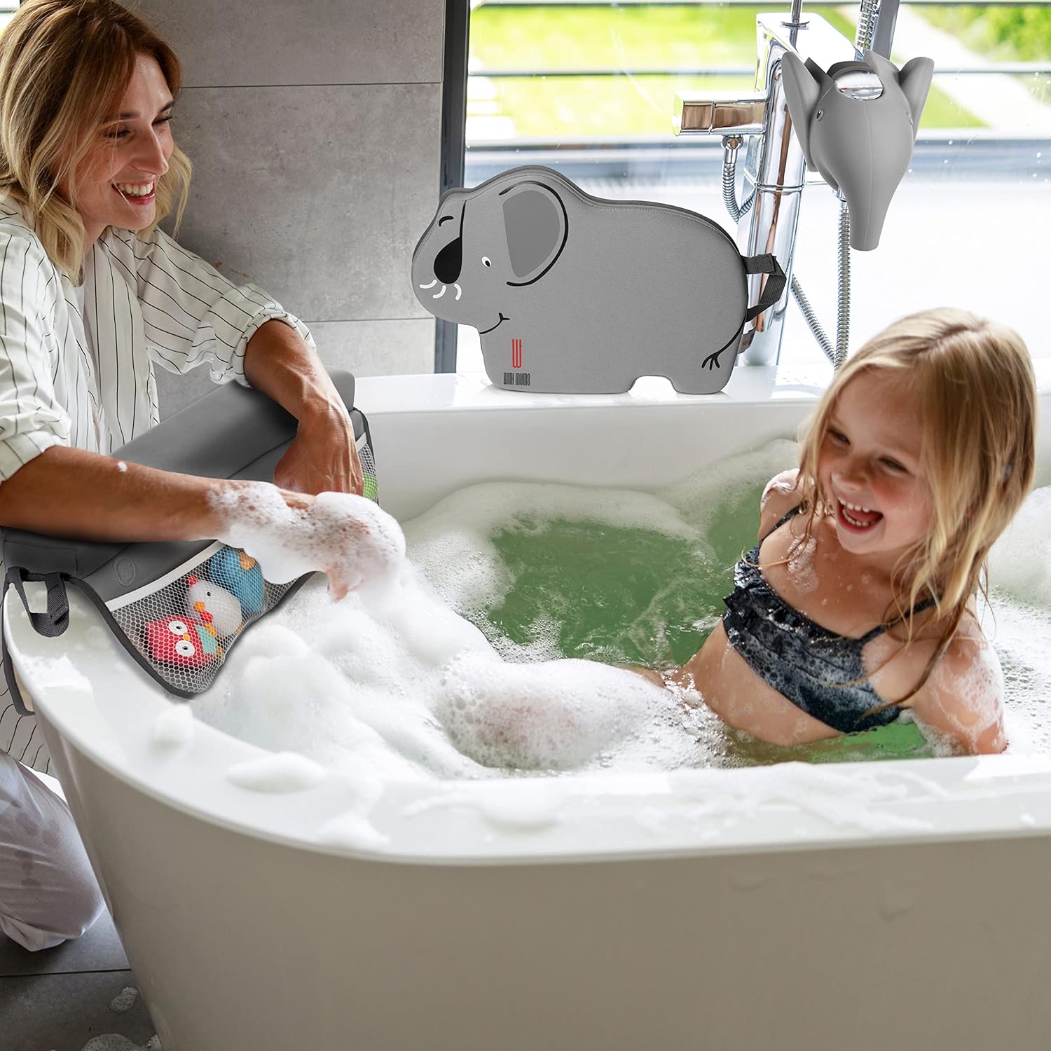undle of Baby Bath Spout Cover for Bathtub Safety, Baby Bath Kneeler and Elbow Rest Pad Set with Toy Organizer Pockets - Foldable, Quick Drying, and Non-Slip - Protect Your Kids, Knees, and Elbows : Baby