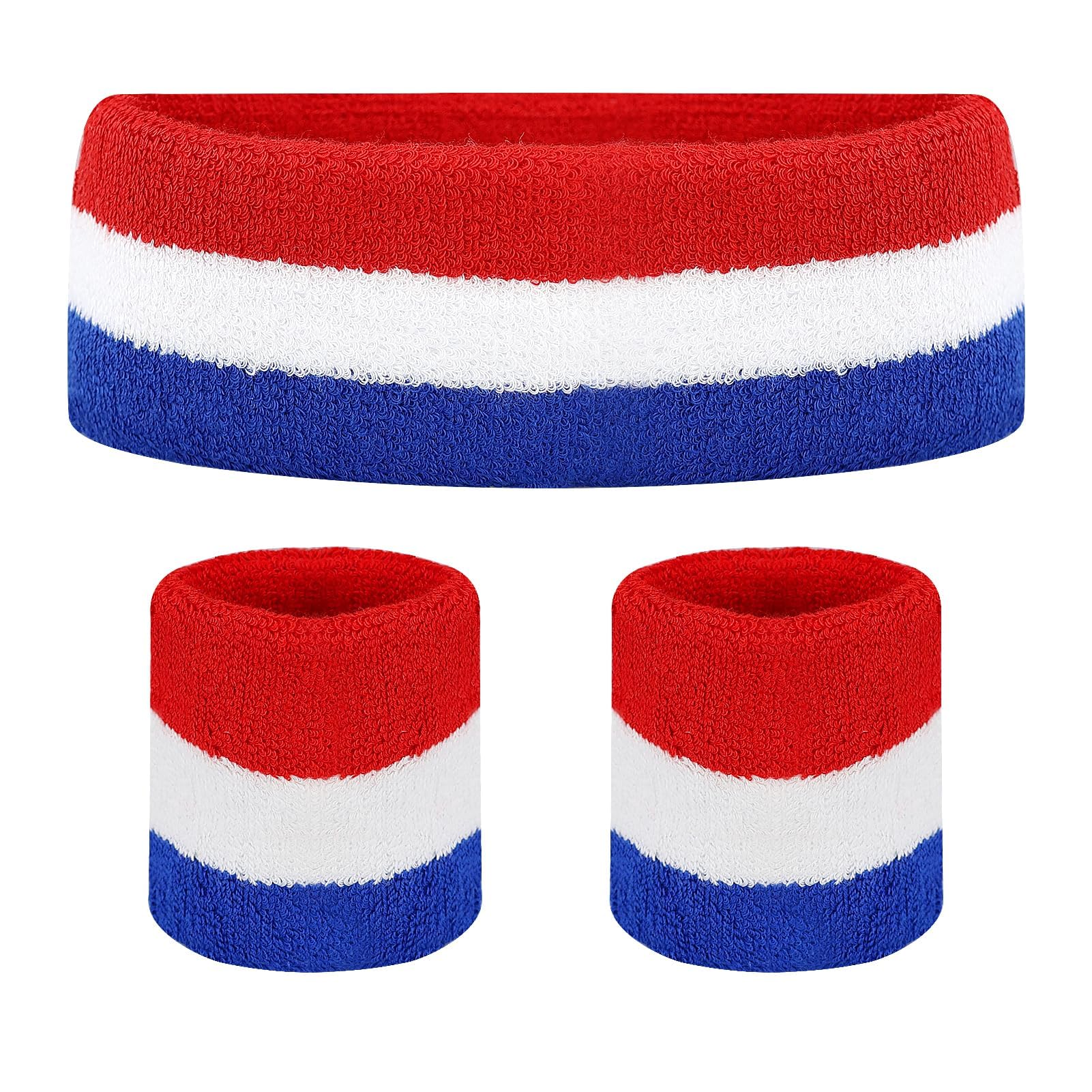 Sweatbands Headband Wristband Set,Sports Athletic Cotton Sweat Band for Sports for Tennis Working Out Boxing Gym Exercise for Athletic Men and Women (Red