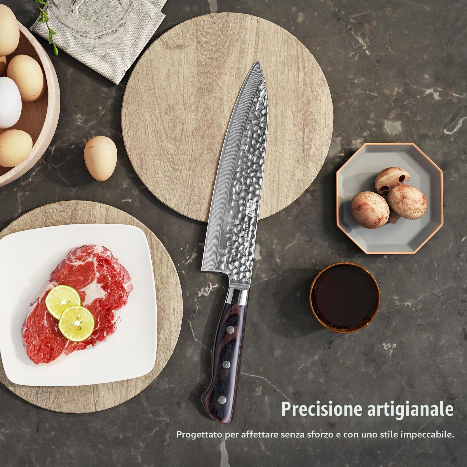 FINDKING Coltello Gyuto Damasco 20 cm, Coltello Chef Serie Raven