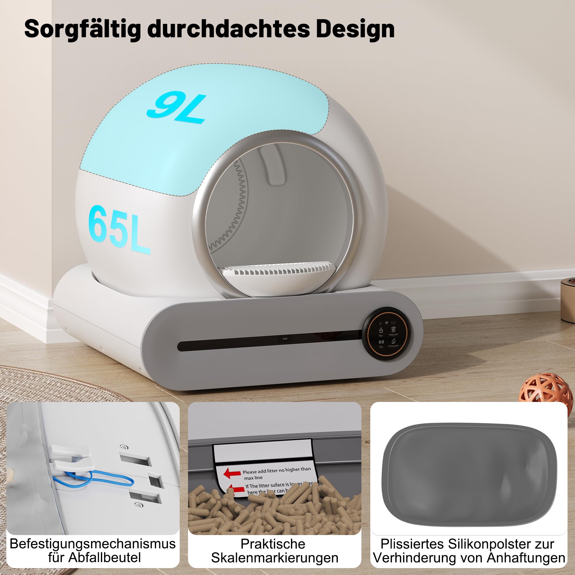 Merax Litière pour chat autonettoyante, Toilette automatique pour chat, Commande par application/Capacité max 65L/Capteur infrarouge/Élimine les odeurs/Moniteur de santé intelligent/Verrouillage de