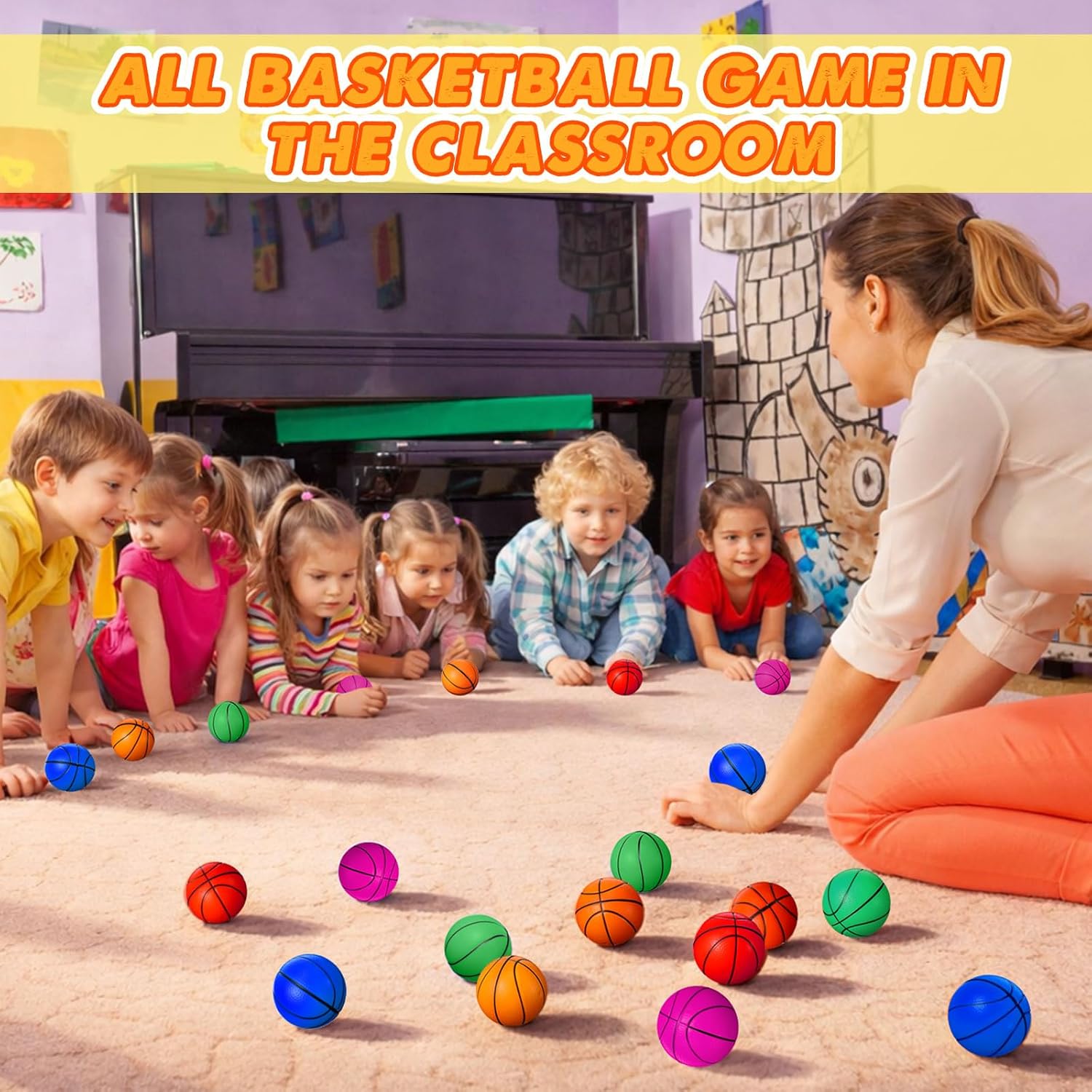 Sumind 48 Pcs 2.5 Inch Mini Basketball Stress Balls Mini Basketball Party Favor Small Foam Squeeze Sports Ball for Stress Pressure Relief Reward Party Gifts(Multicolor)