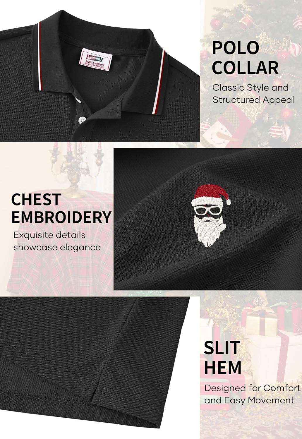 Arvilhill Men's Christmas Embroidered Polo Shirt Pique Short Sleeve Short Sleeve Business Casual Wear (S-3XL) - Image 6