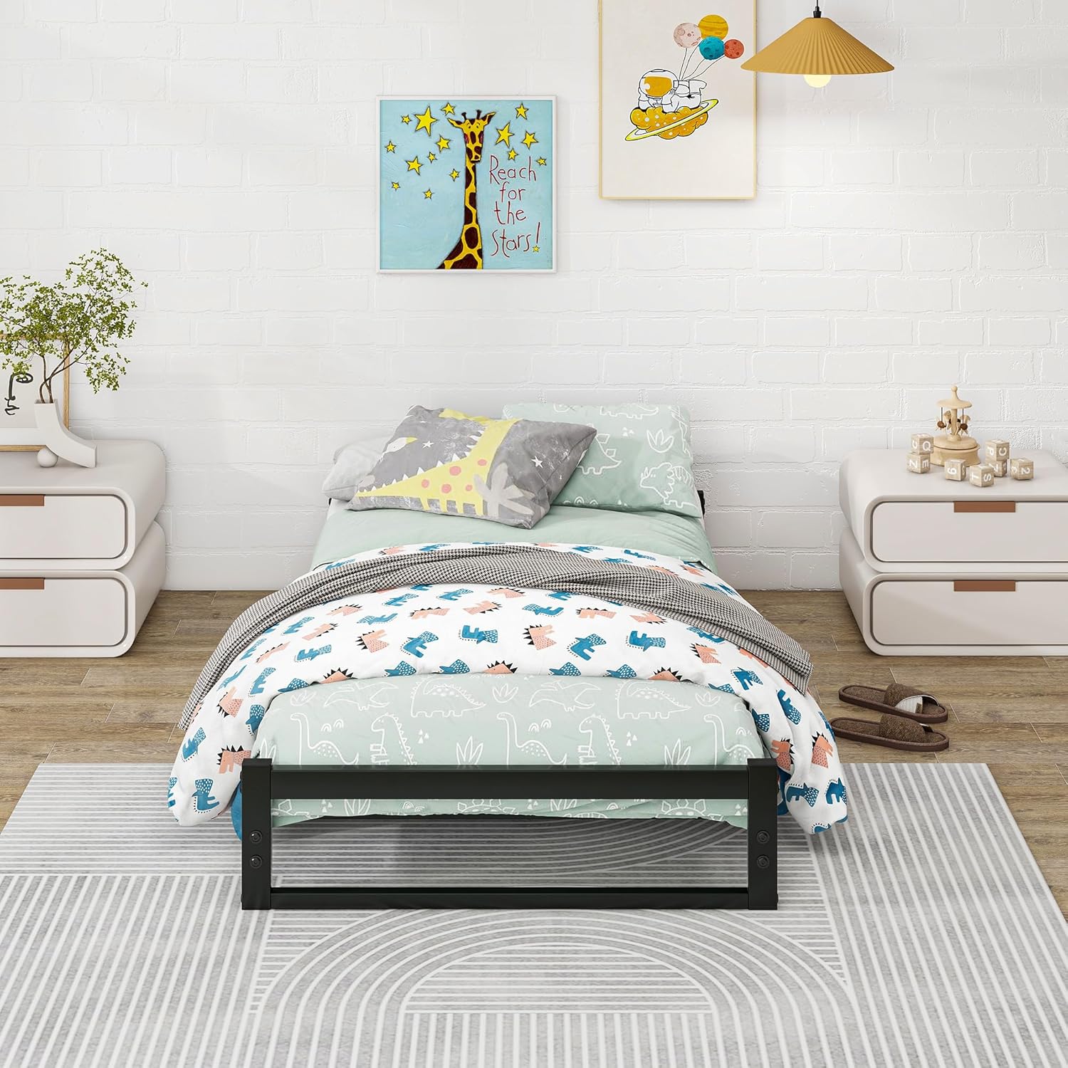 Twin Bed Frames, 6 Inch Low Bed Frame Twin Size Metal Platform Bed Frame,Single Floor Bed Frame No Box Spring Needed,Anti-Slip Mattress Foundation with Strong Bearing Capacity,Black