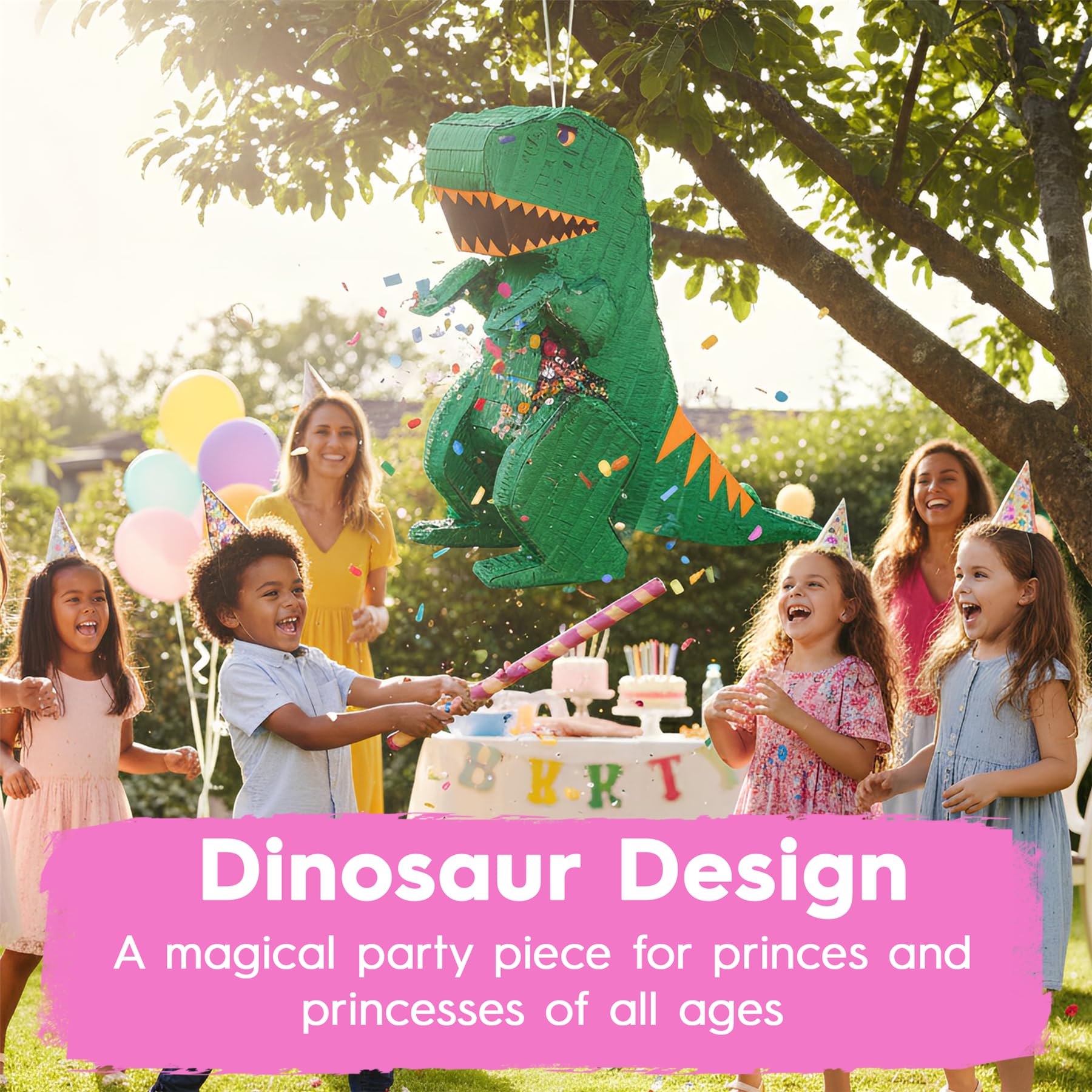 3pc Ensemble Pinata Dinosaure avec Bâton et Bandeau - Bâton Bleu - Mexicain Enfants Filles Garçons Fête d'Anniversaire Parties Jeus Décorations Trousse - Par Fax Potato