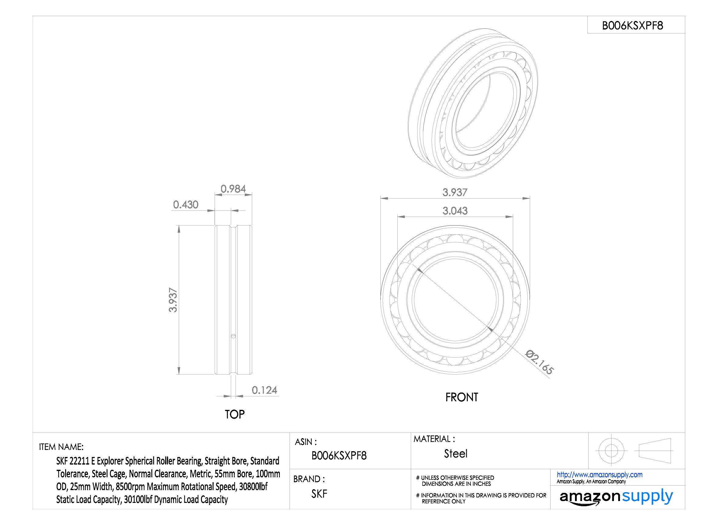 SKF 22211 E - Rodamiento de rodillos radiales esféricos