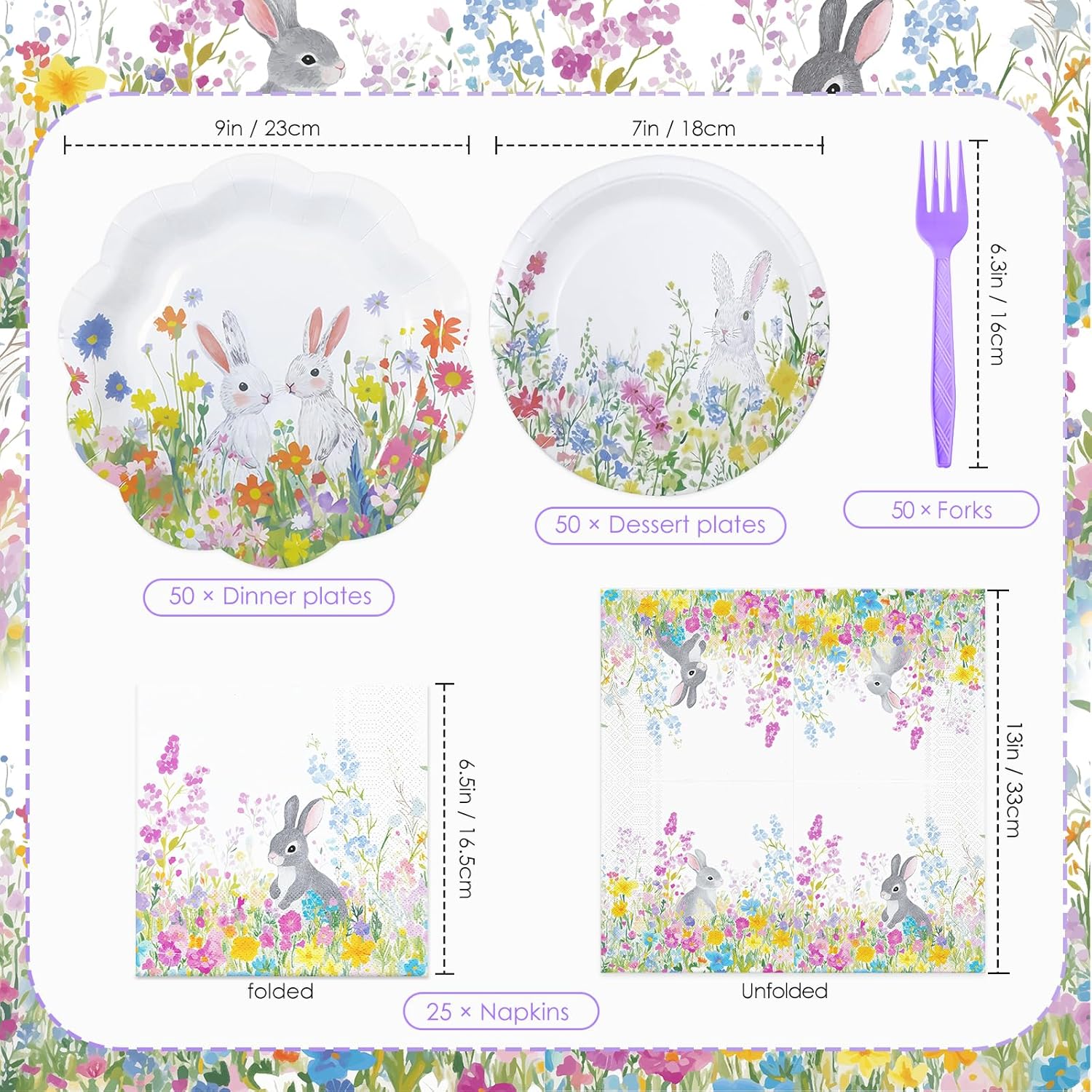 YY 200 Easter Party Paper Plates Disposable Dinnerware Set Serve 50 Dinner Plates Napkins with Forks
