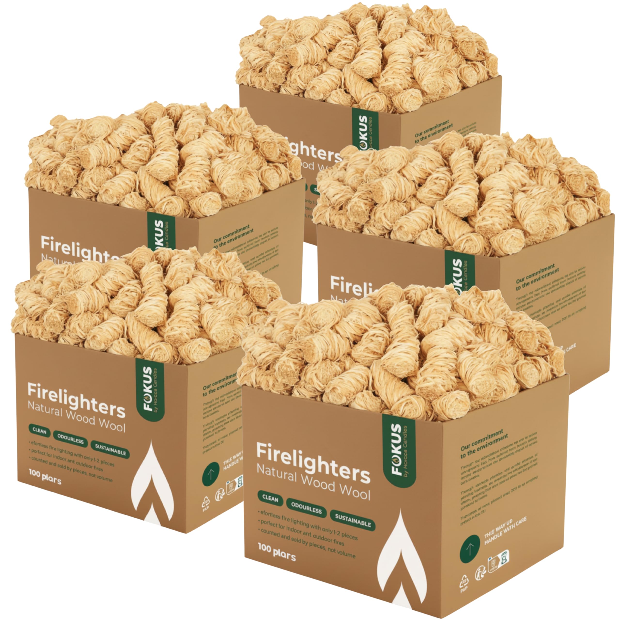 HORECA CANDLES Riccioli Accendifuoco Ecologico - Confezione da 500 Accendi Fuoco in Legna Arricchiti con Cera - Accensione Sicura, Pulita e Naturale per Carbonella, Barbecue, Camino, Stufa
