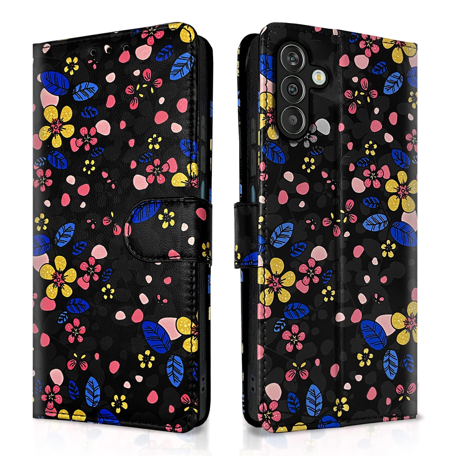 Pikkme Samsung Galaxy M13 4G Flip Cover for Girls Leather Finish | Inside TPU with Card Pockets | Wallet Stand and Shock Proof | Complete Protection Flip Case (Black Flower) (B0C2KD6J8Z) Amazon Price History, Amazon Price Tracker