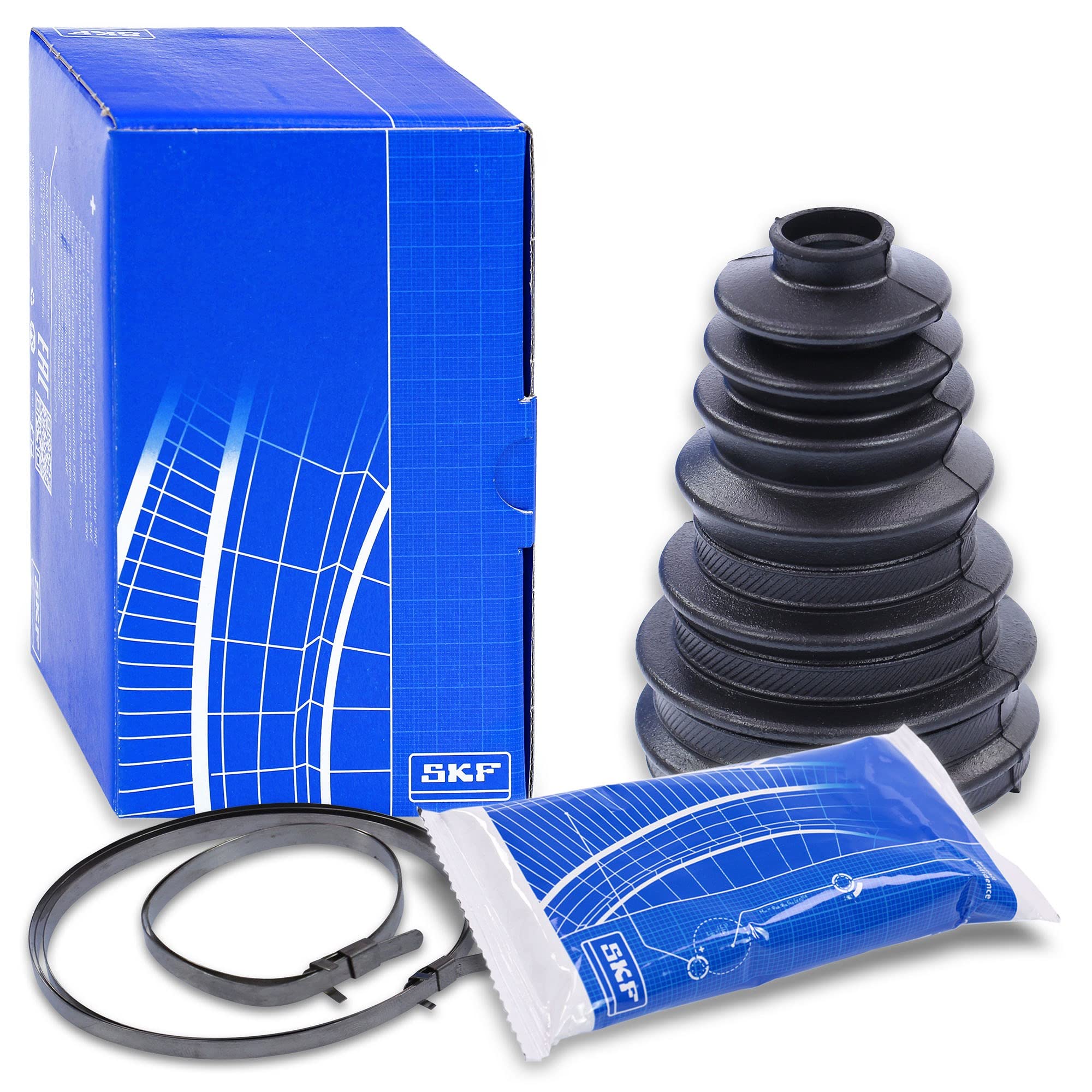 SKF VKJP 01001 Universal CV Boot kit | bellow set for drive shaft| incl. mounting clips and grease, Inner diameter 1: 22 mm ; Inner diameter 2: 86 mm