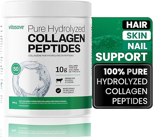 Vitasave Polvo de péptidos de colágeno – 0.35 oz de colágeno hidrolizado por porción – Sin sabor, alimentado con pasto, apto para dieta cetogénica,