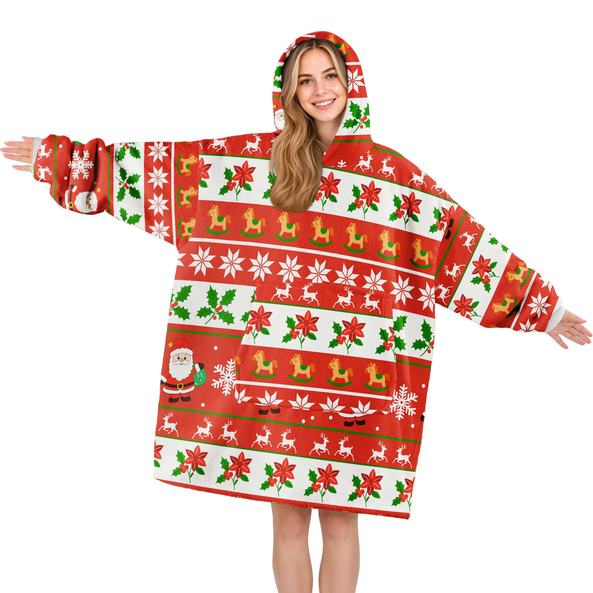 Queenshin Christmas Oversized Wearable Blanket Fluffy Hoodie for Women Men