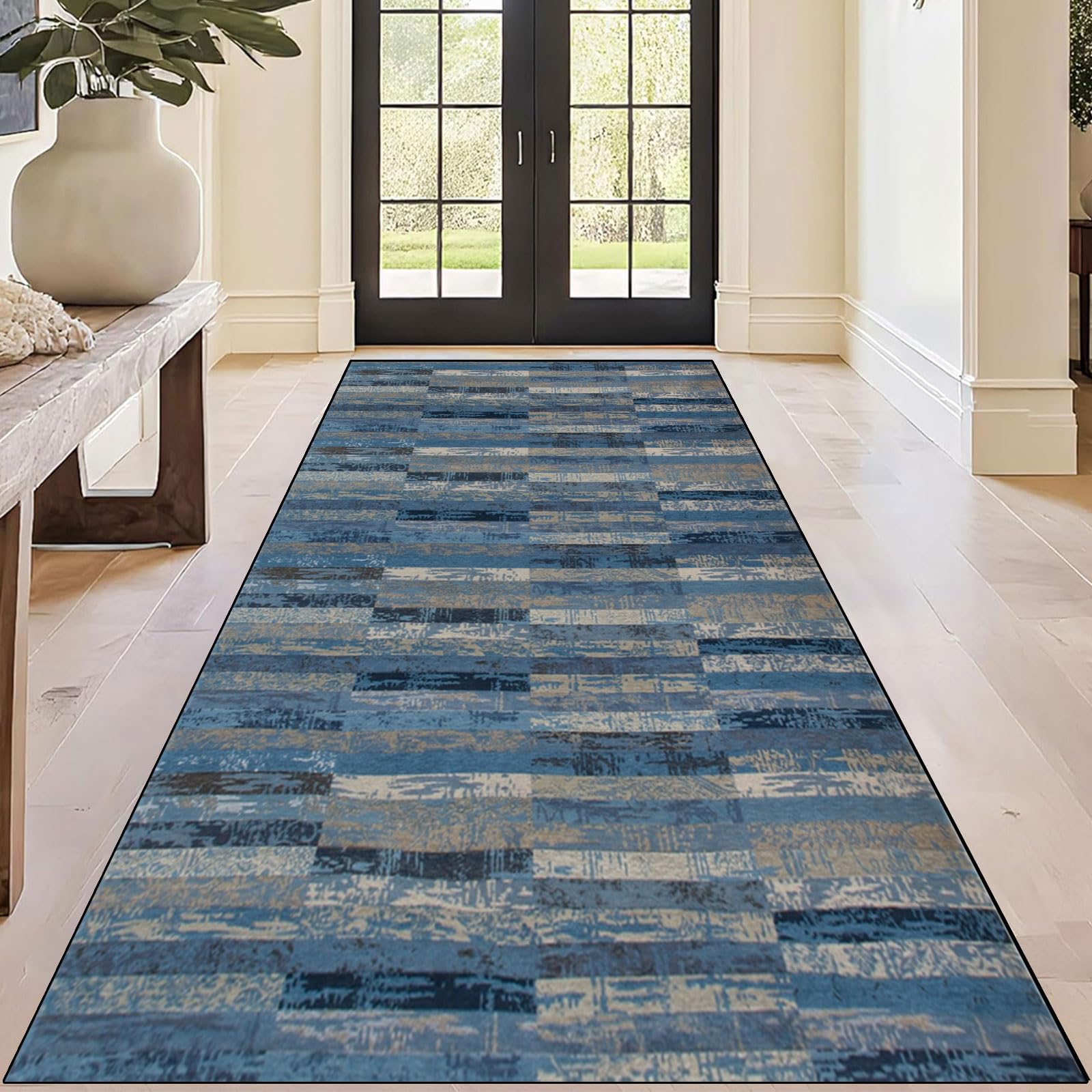 Teppich Läufer 50 x 250 cm rutschfest Waschbar Schmutzfangmatte Anpassbar, Modern, Kurzflor, Weich für Küche, Flur, Wohnraum Büro, E