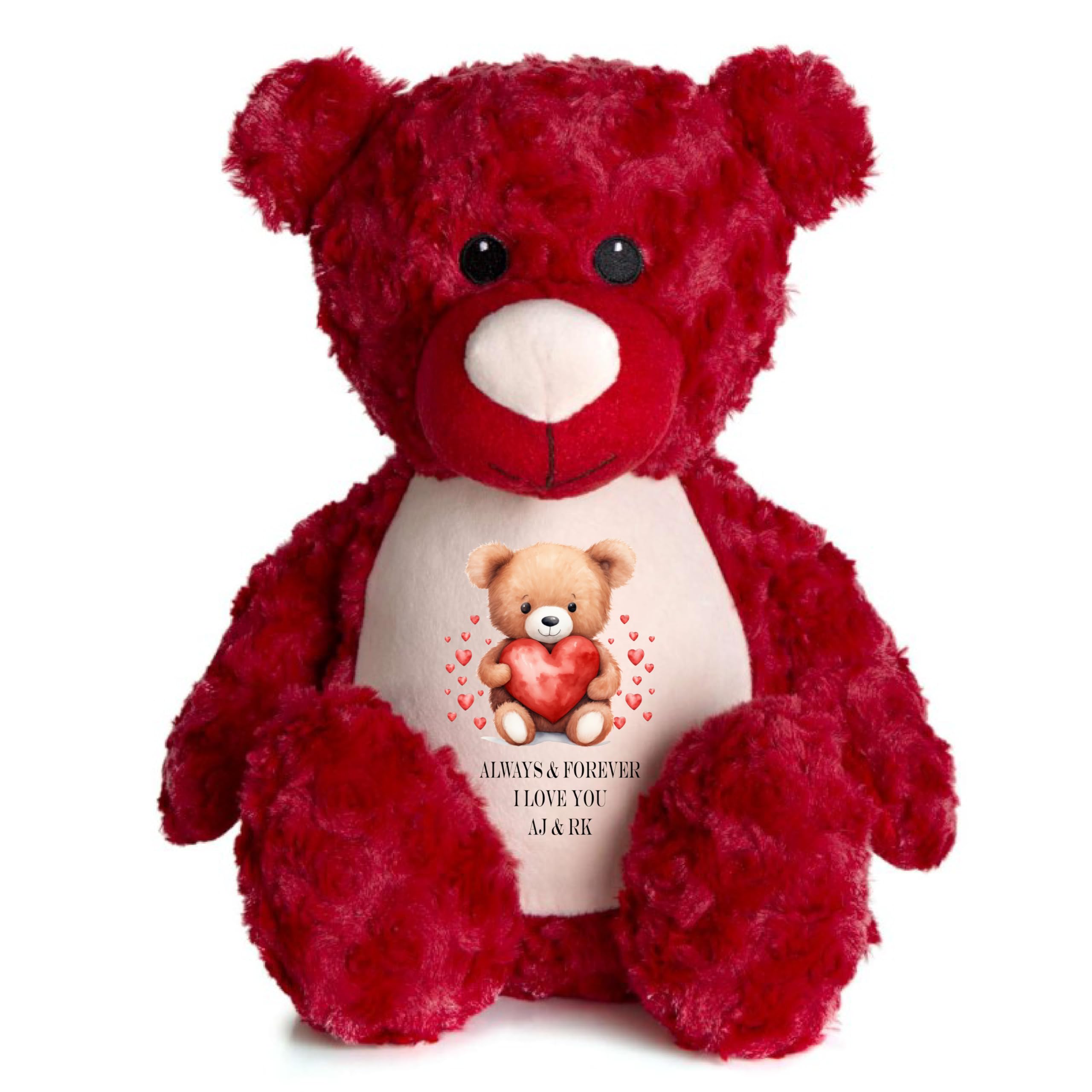 Crafted Memories - Personalised Red Teddy Bear with Custom Text - Personalised Stuffed Animal with Love Bear Design 40cm Tall, Romantic Plush Toy Gift for Couples