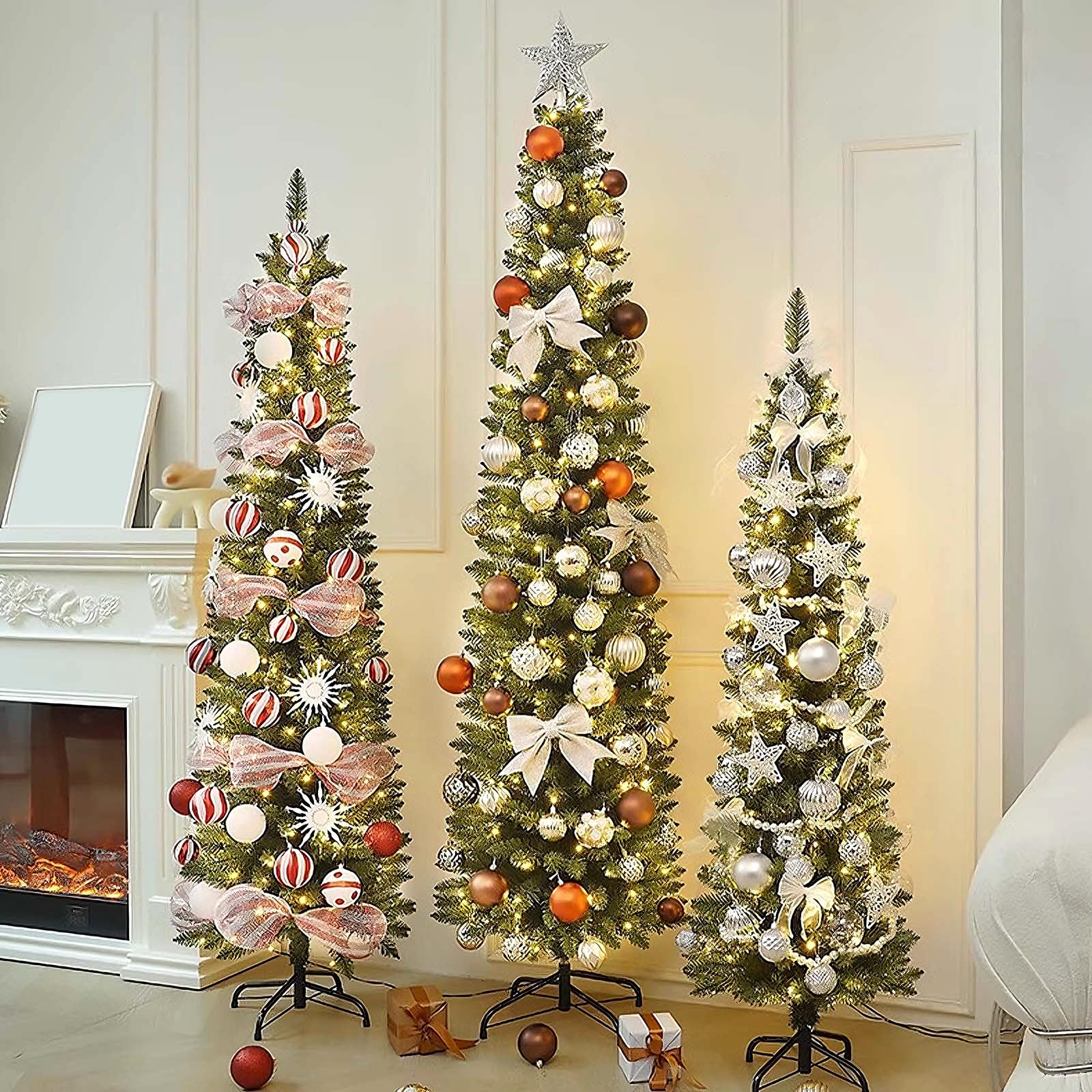 Alberi di Natale Artificiali Piccolo Decorazioni Natalizie Materiale in PVC Albero di Natale Slim Perfetti per la Casa, i Negozi e le Decorazioni Natalizie(Red,150cm/59.1")