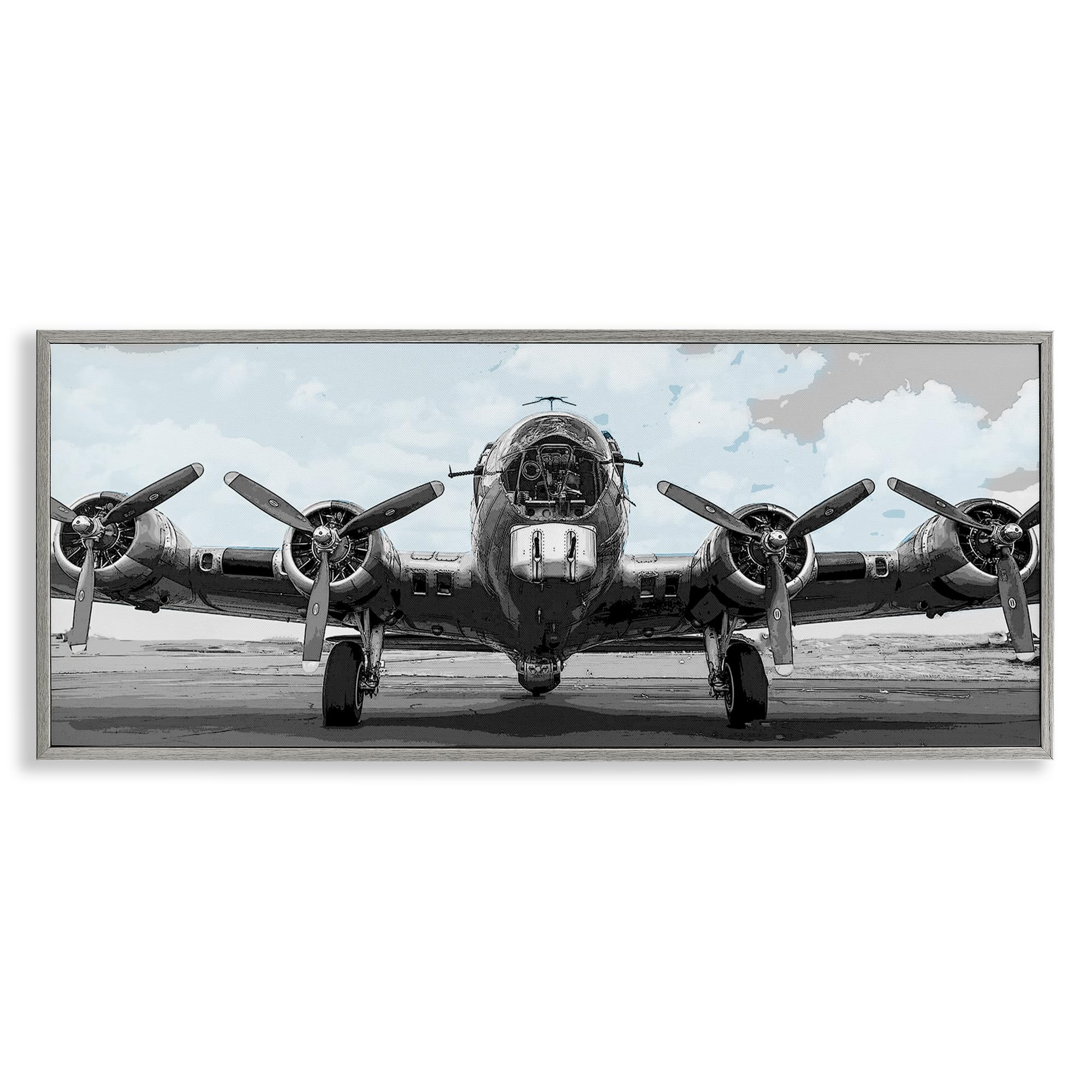 Stupell Industries Farmhouse Gray (Textured) Historic Aviation Aircraft, 13 X 30 Inch Framed Giclée Print