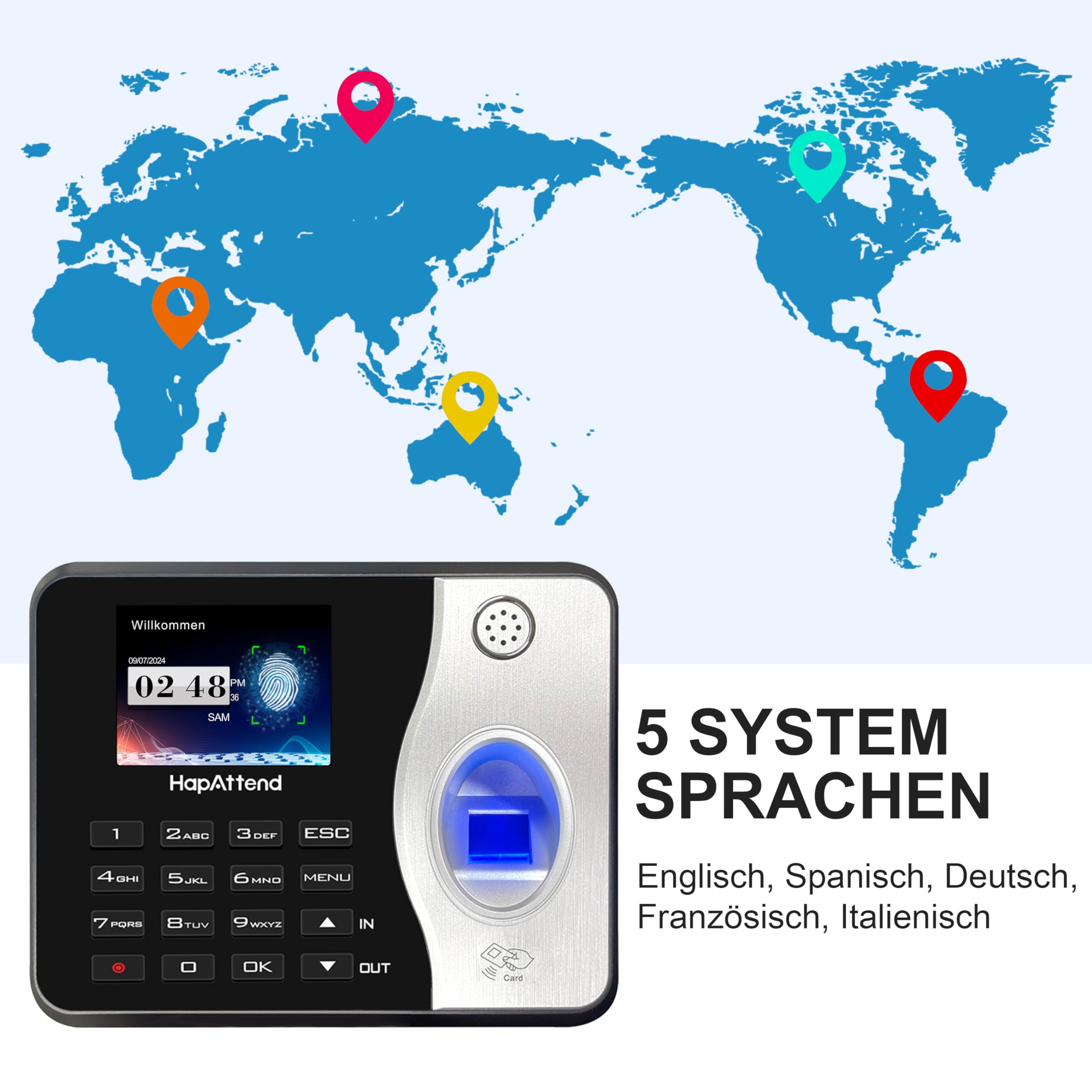 zeiterfassung für kleinbetriebe, Fingerabdruck stempeluhr arbeitszeiterfassung stempeluhr, Deutsche Ausgabe stechuhr zeiterfassung Mitarbeiter mit 5 RFID (0 monatliche Gebühren H3)