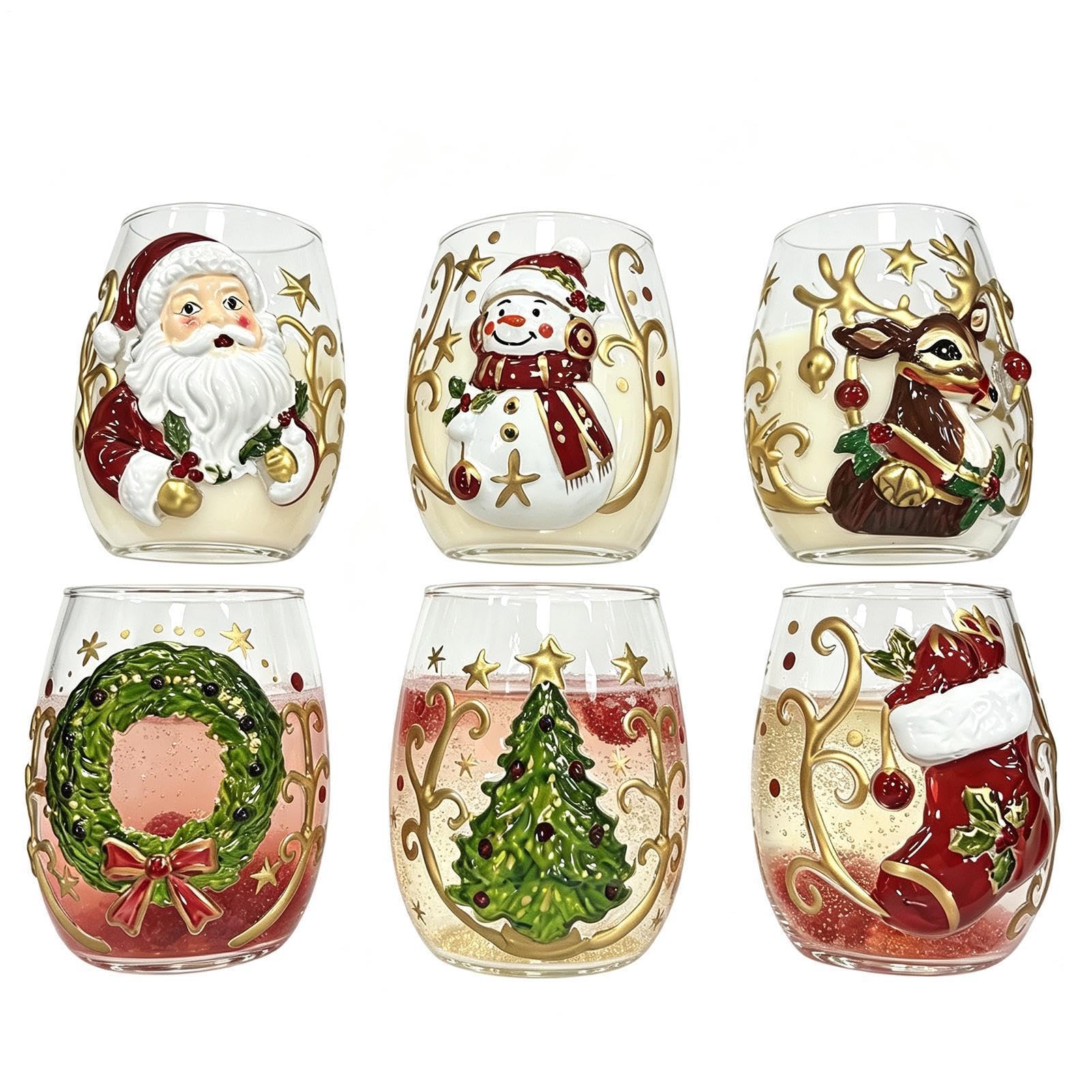 Weihnachtsgläser, Trinkgläser 300ml 6 Stück Geprägte Festliche Gläser