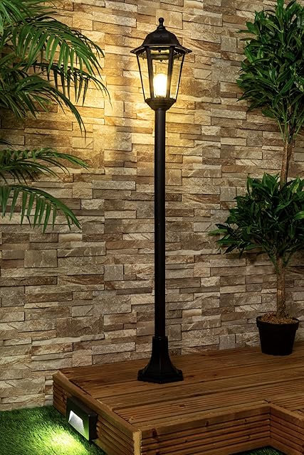 CGC Black Vintage Traditional Lantern Post Light Adjustable Height Clear Glass Outdoor Garden Path Drive Porch Terrace Patio Driveway Walkway Hotel