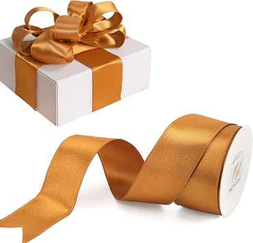 HUIHUANG Burnt Orange Satin Wired Ribbon1-1/2, Orange Wired Ribbon for Bows, Wreaths, Gift Wrapping, Wedding Decorations, Home Decor, Christmas Tree, Garland, Crafts-Continous 10 Yards