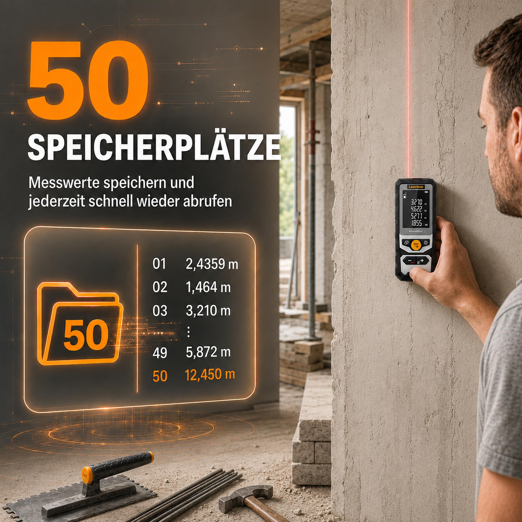 Laserliner DistanceMaster 40 Télémètre Laser | Appareil de Mesure Numérique, Portée de 40 m, Mesure de Longueur/Surface/Volume