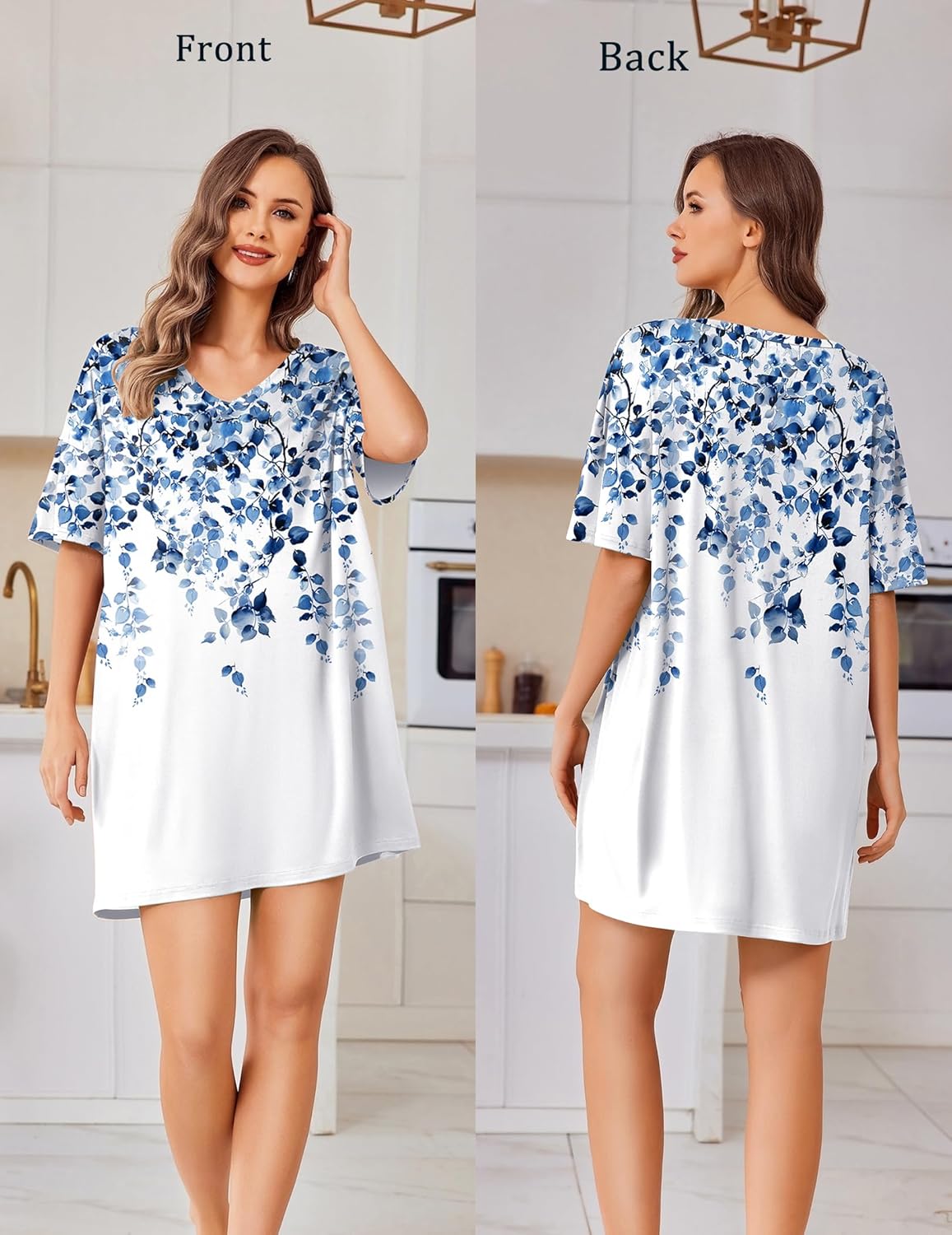 Ekouaer Plus Size Nightgowns for Women Oversized Sleep Shirt Short Sleeve Nightshirt T-Shirt Dress Sleepwear S-4XL - Image 3