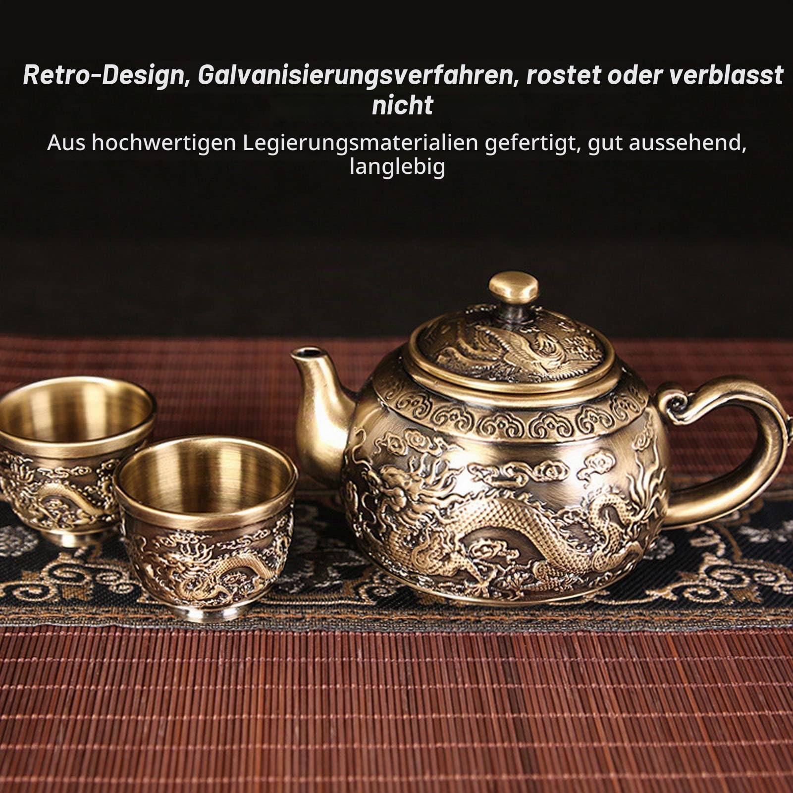 Vintage Coffee Pot Set, Metall Tee Set mit 4 Tassen und Tabletthilfemuster Marokkanischer Teekannenservice für Home Office Tischdekoration