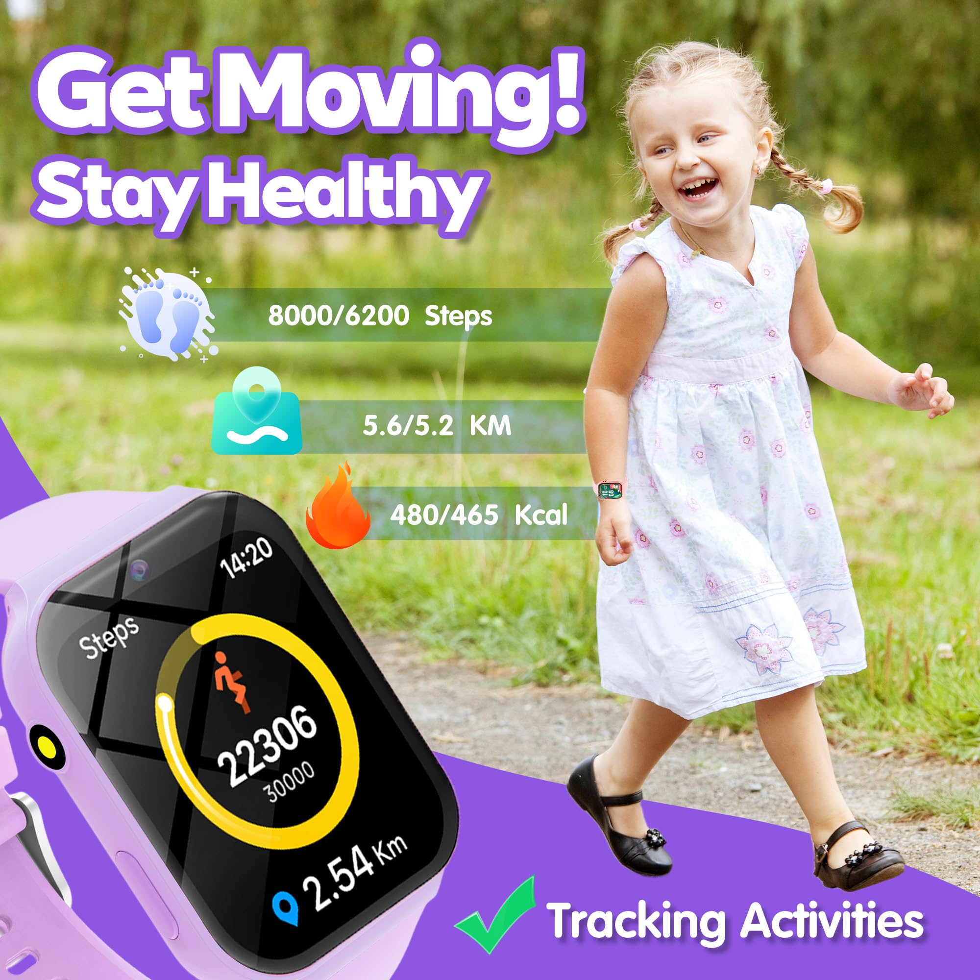Smartwatch Bambini, 1.83" Orologio Smartwatch Bambini Fitness Tracker con 18 Giochi Fotocamera Contapassi Sveglia Monitor del Sonno Impermeabile Regali di Natale e Compleanno per Ragazza Ragazzo