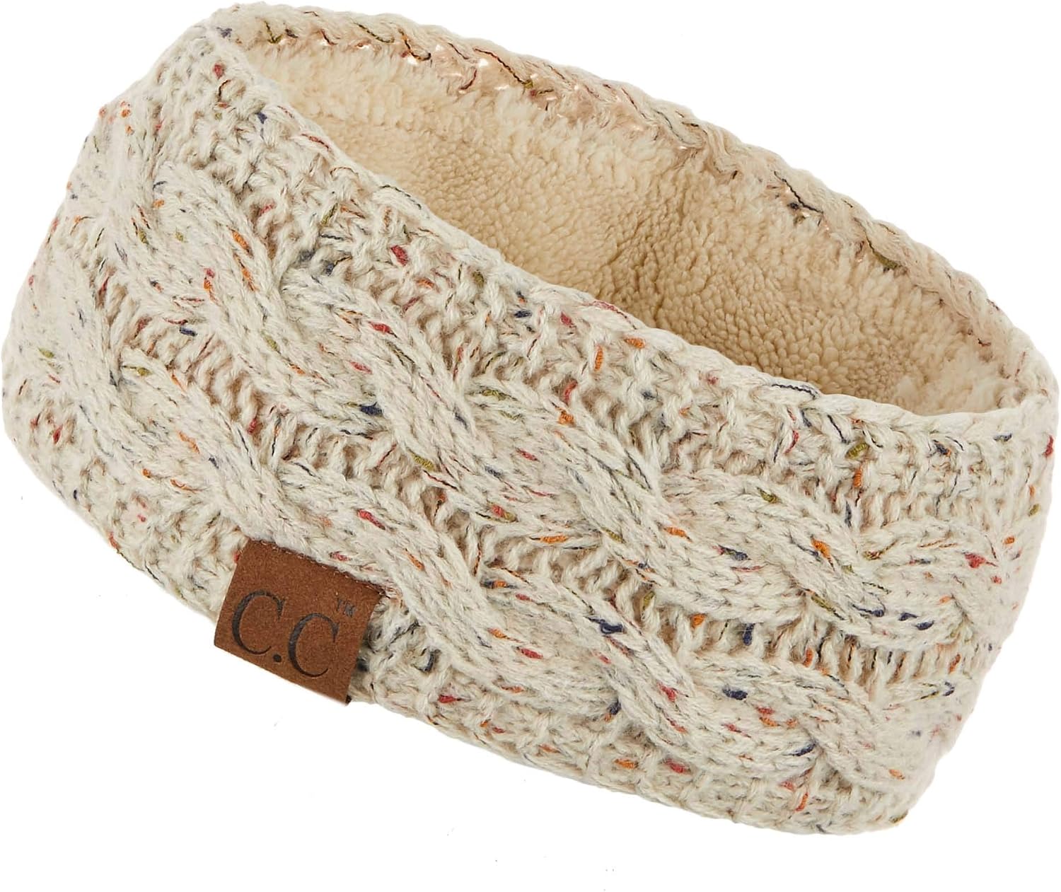 C.C Winter Fuzzy Fleece Lined Thick Knitted Headband Headwrap Earwarmer(HW-20)(HW-33), Oatmeal, One Size