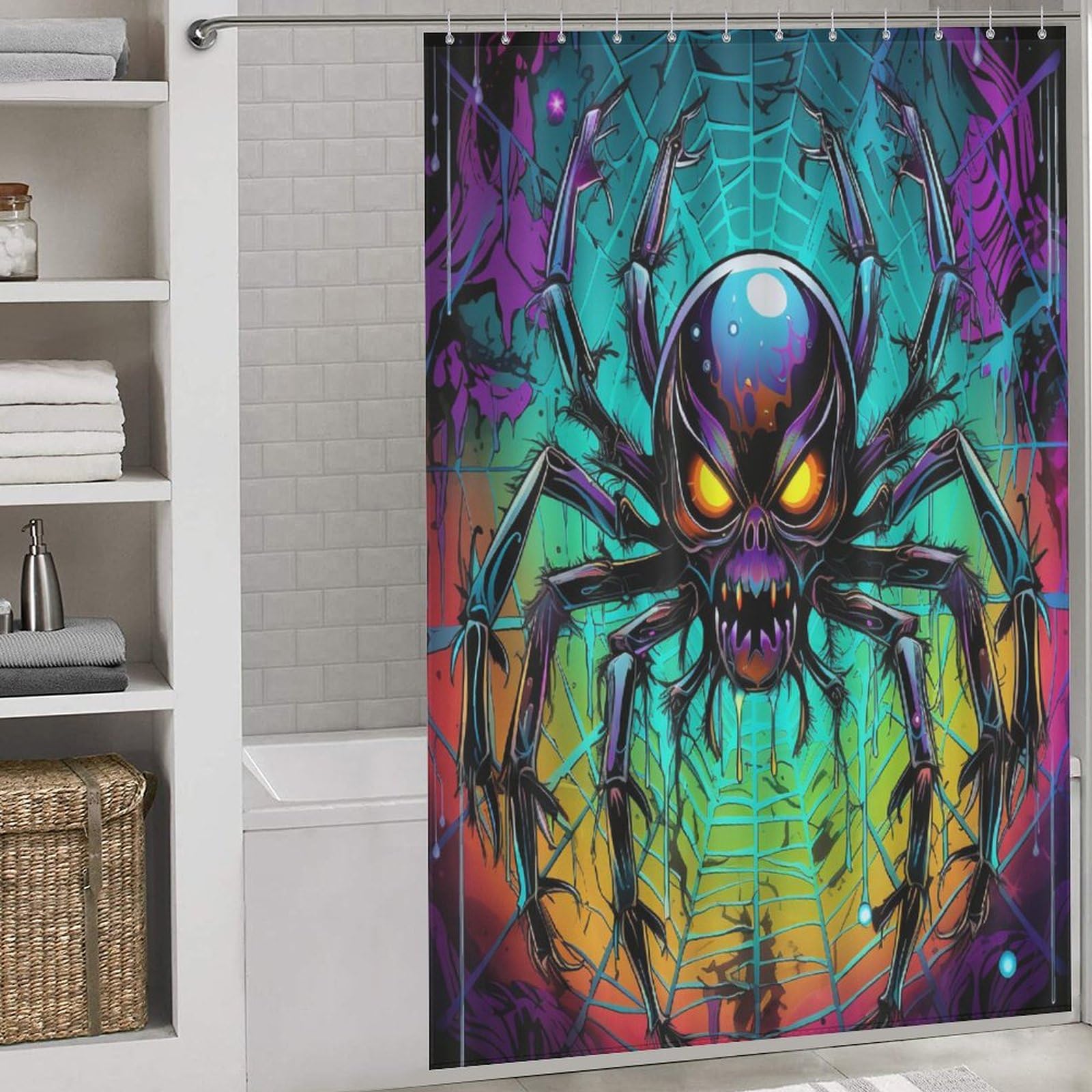 Rideau de douche araignée décoratif pour une salle de bain Halloween unique