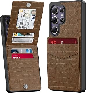 Bemal for Samsung Galaxy S25 Ultra Wallet Case, Built-in Card Holder, RFID Blocking, PU Leather Kickstand, Magnetic Closure, Durable Shockproof Phone Cover for Women Men, Alligator Pattern Brown