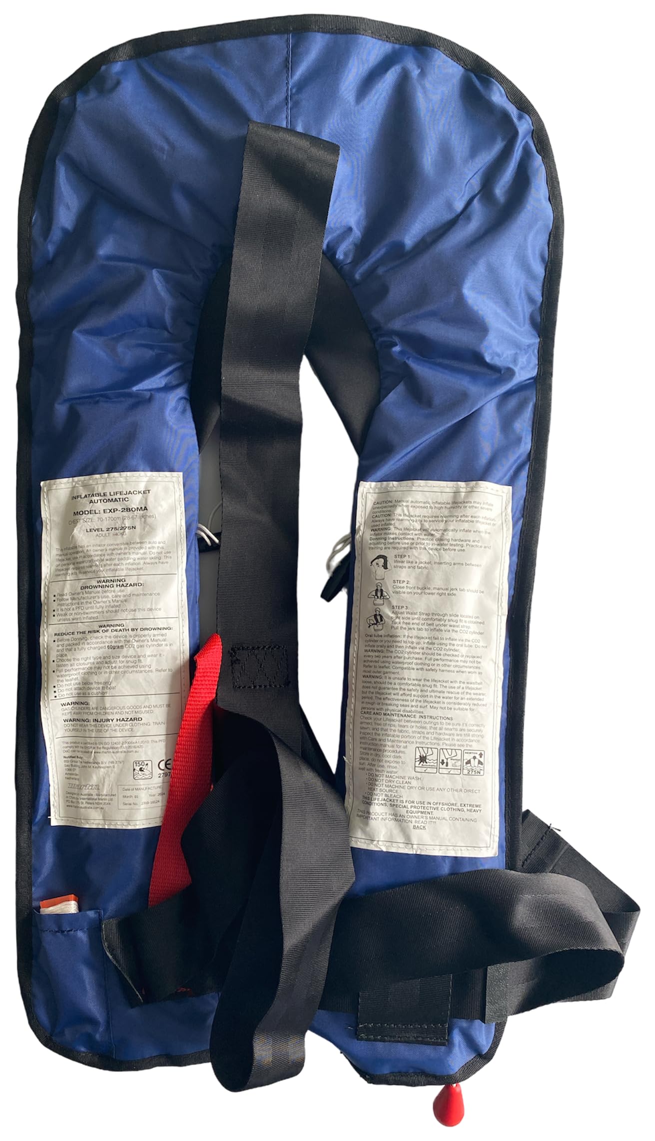 Seilflechter - 275 Automatik Rettungsweste für Erwachsene ab 40kg, selbstauslösend inkl. 60g CO2 Kartusche, ohnmachtssicher, mit Signalpfeife, Klickverschluss mit Lifebelt