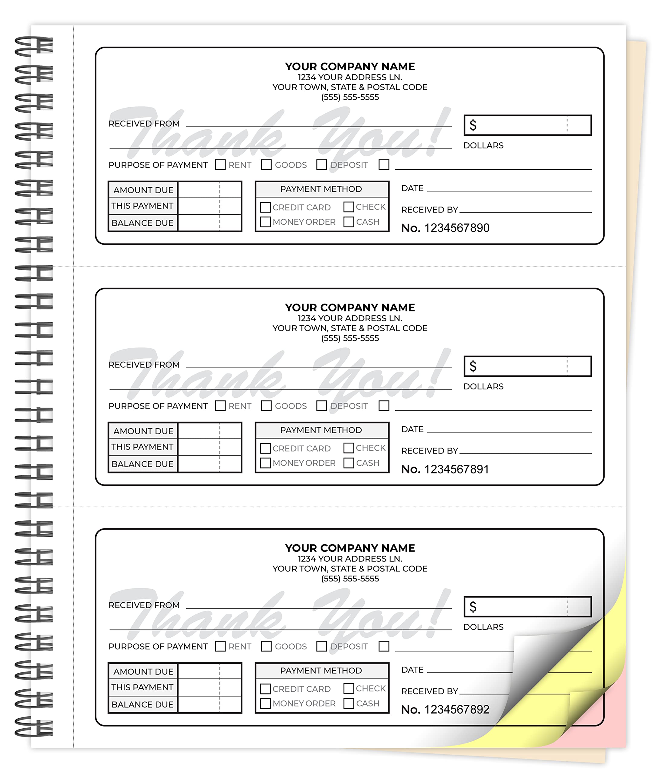 Custom 8.5 x 7 (3 Per Page) Carbonless NCR Books in 3-Part Triplicate Invoices, Receipts, Work Orders, Sales Orders, Purchase Orders, Estimates, Quote