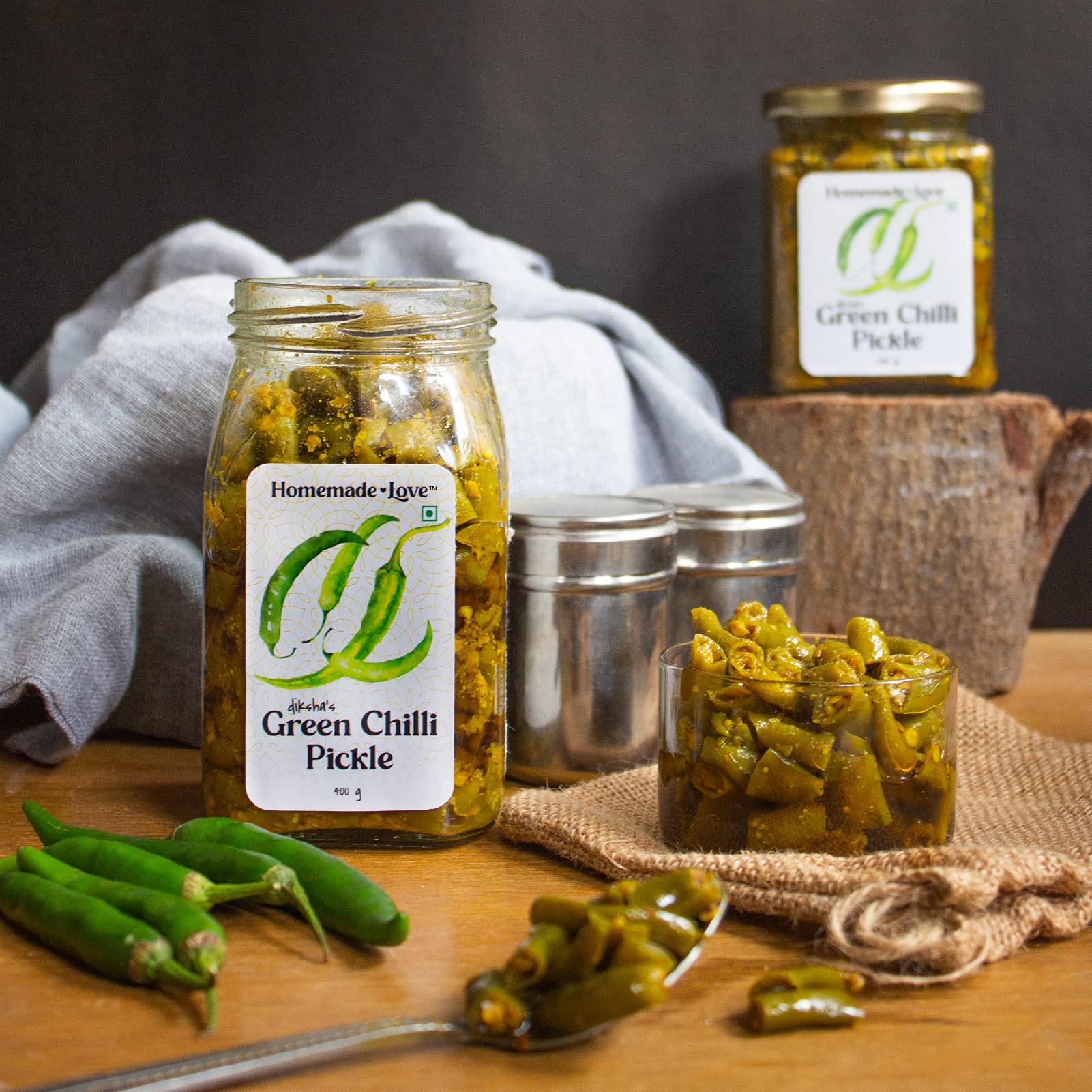 Homemade Love Green Chilli Pickle Made with Farm sourced, Sun-Dried Green Chillies (200g)| Spicy and Tangy Hari Mirch ka Achaar Mixed with Spices - Image 2 thumbnail