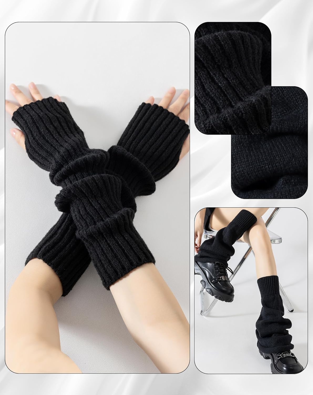 Yawlsow Y2k Arm and Leg Warmers for Girls Women Knit Leg Warmer Kawaii Lolita Goth Harajuku Streetwear Grunge Accessories - Image 6