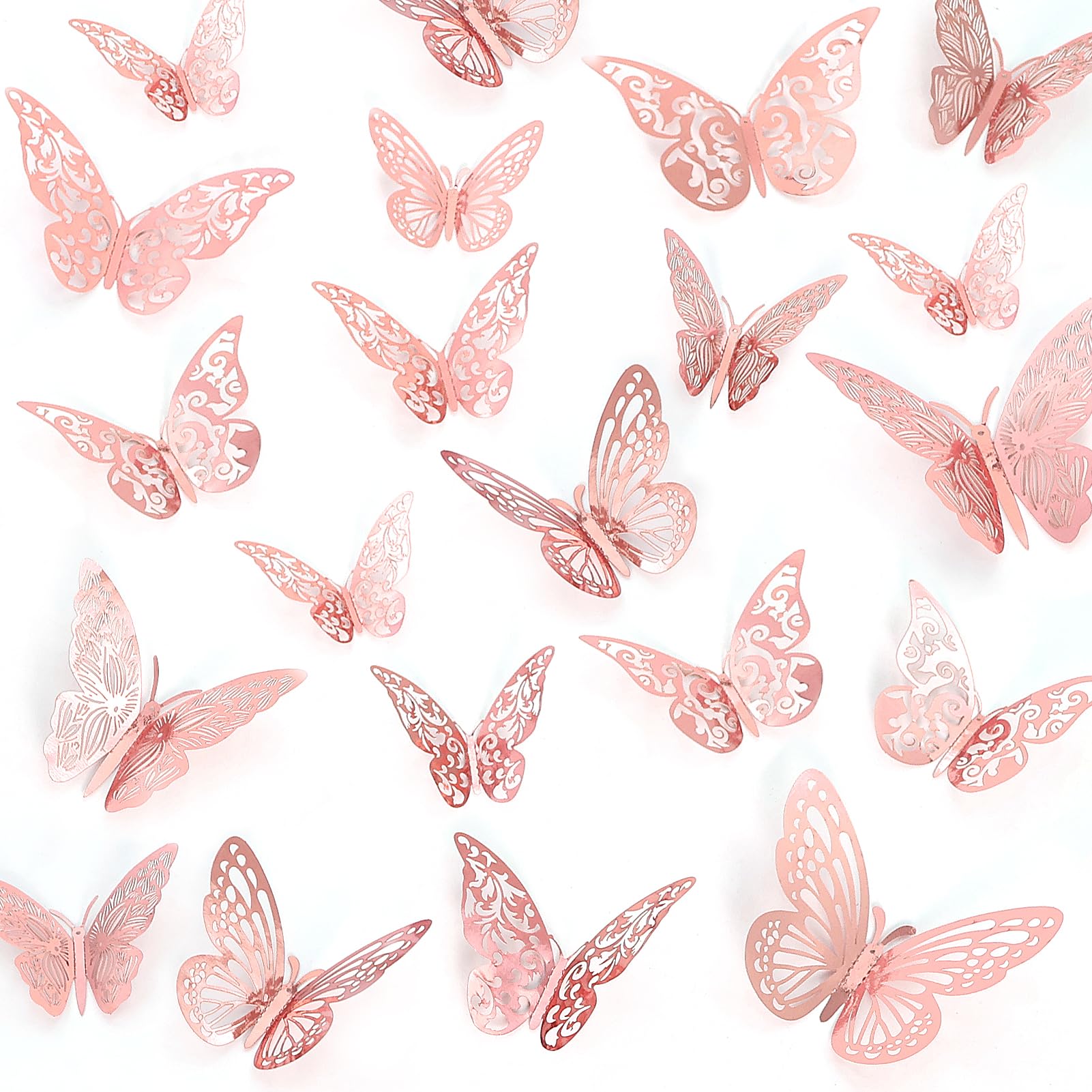 48 pegatinas de mariposa en 3d de color rosa con efecto láser degradado, de PVC, 4 estilos y 3 tamaños diferentes, pegatinas decorativas para decoración de pared Diy, globos de flores