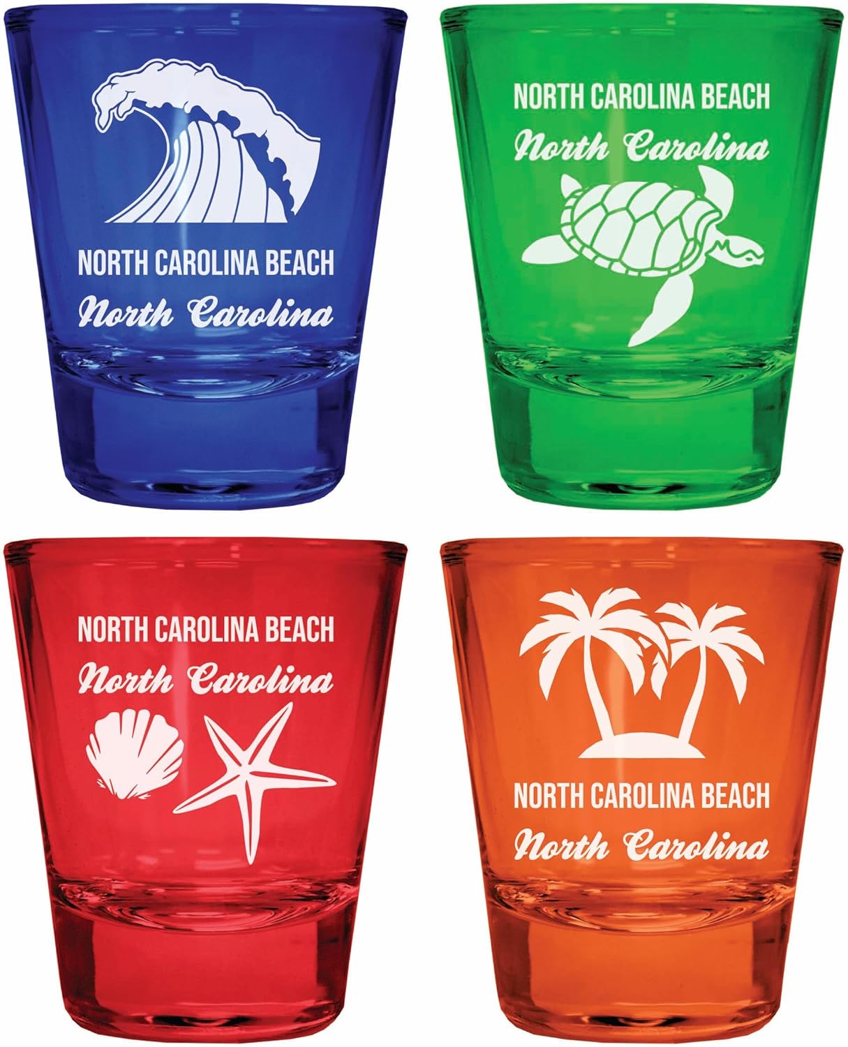 Set de 4 Vasos Shot Grabados Multicolor Playa Carolina del Norte