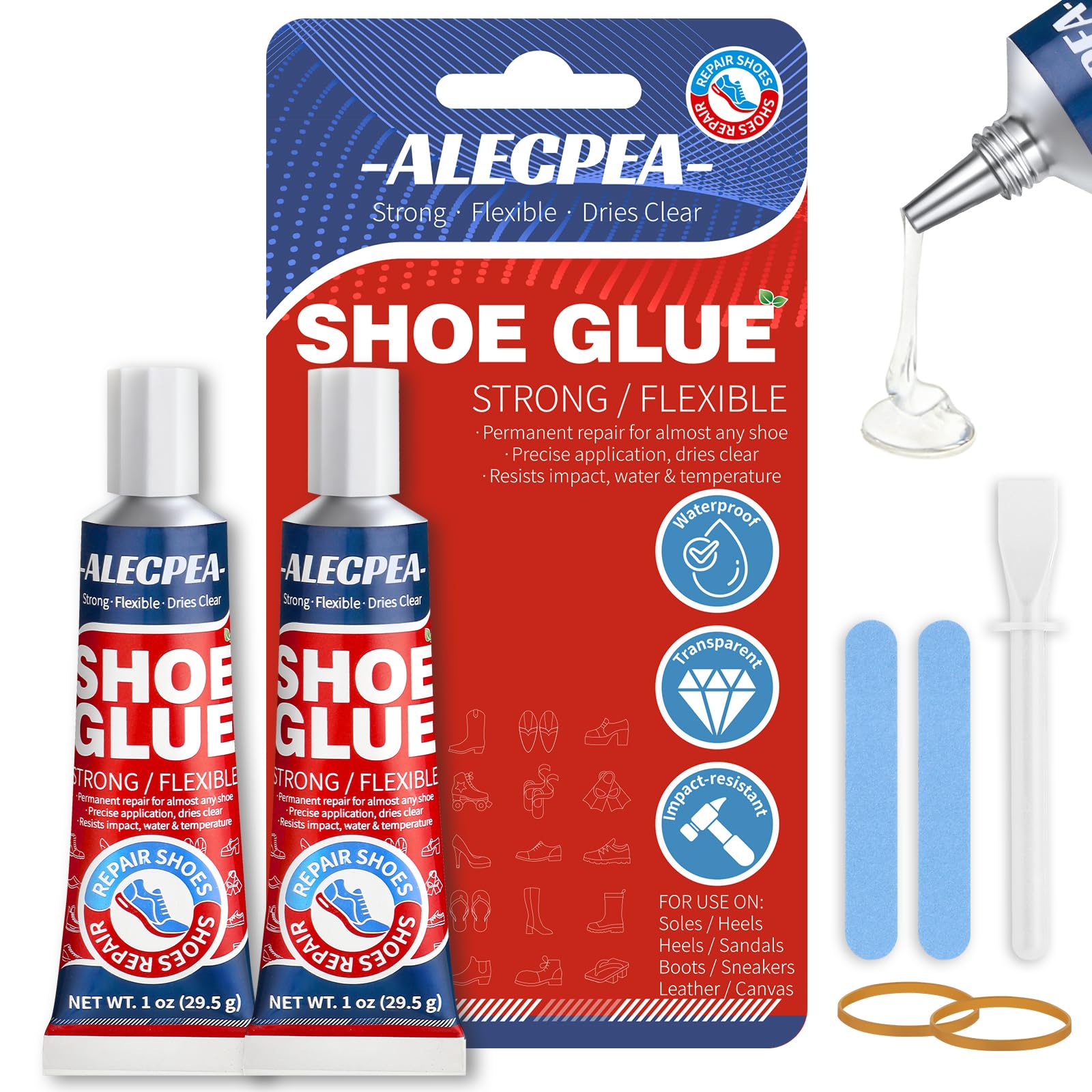 2Pack 30ML Clear Shoe Glue - Shoe Repair Adhesive Repairs Soles Heels Patches Small Holes - Bonds on