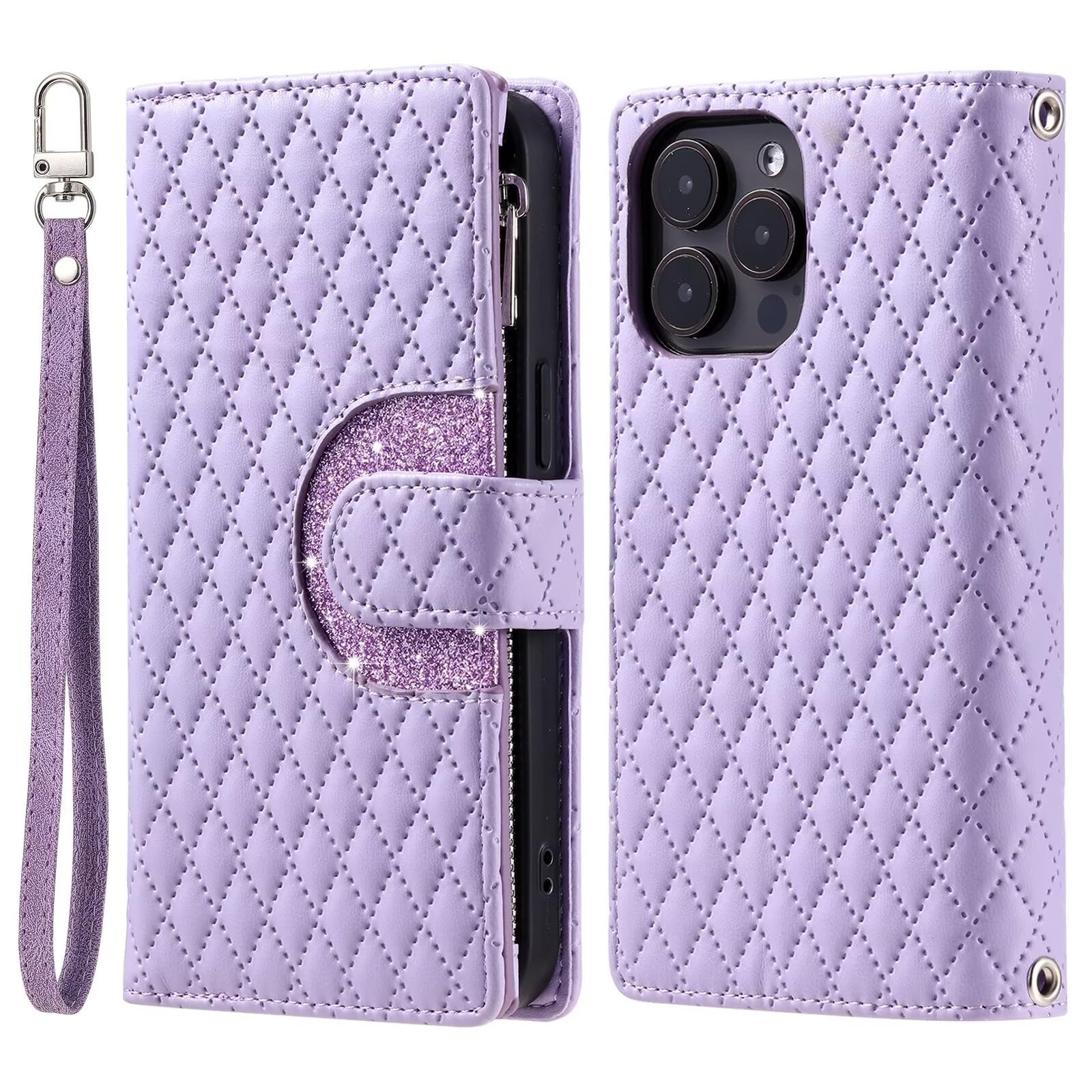 Leather Wallet Case for OnePlus Ace 2 5G / 11R 5G Case,Glitter Luxury Bling Card Slots Holder Kickstand Zipper Pocket RFID Blocking Magnetic Women Girl RFID PU Protective Flip Cover-Purple