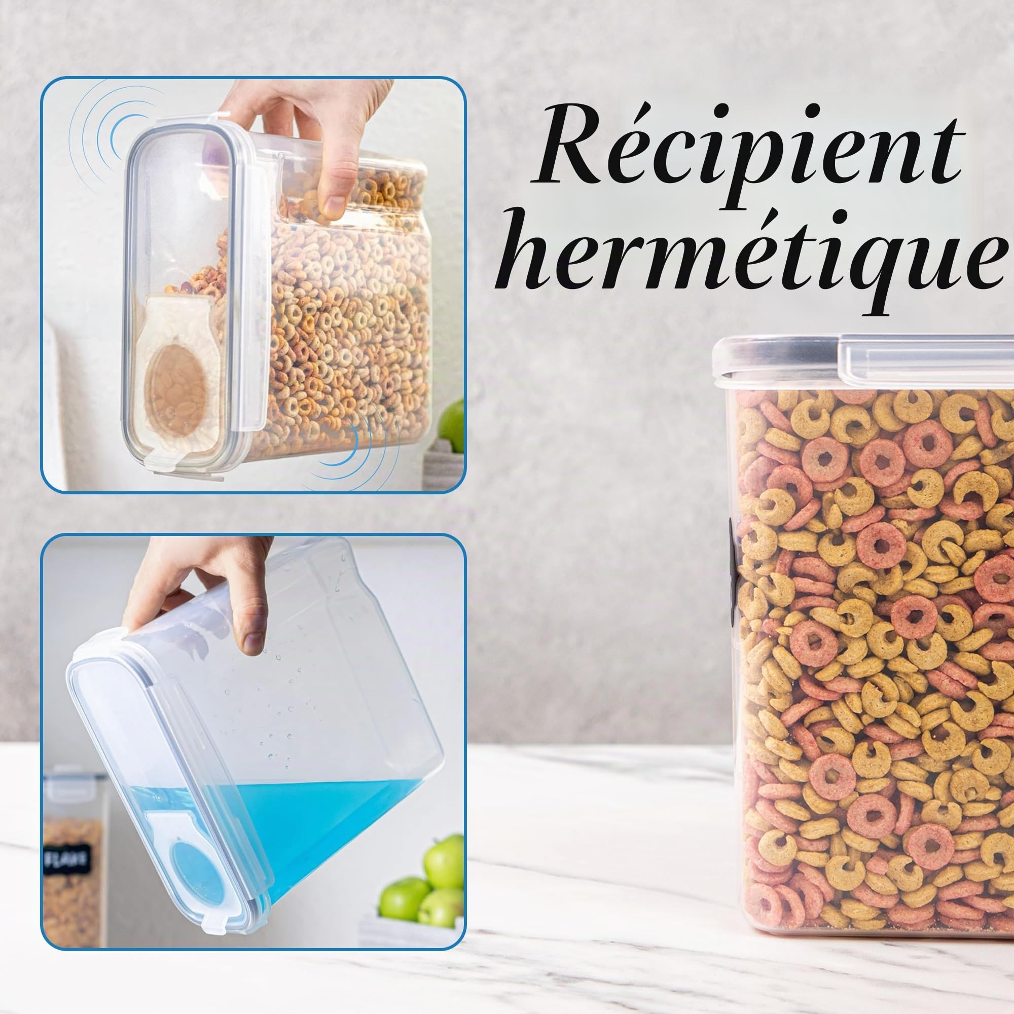 nuovva Lot de 4 boîtes de conservation en plastique pour céréales - Distributeur de céréales pratique - Qualité alimentaire et sans BPA - Durable et facile à utiliser - Idéal pour les cornflakes