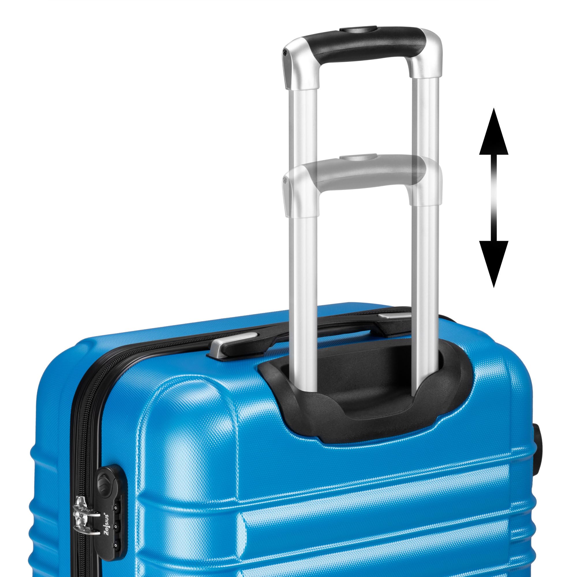 Zelsius Koffer Set 4 Stück, Blau | ABS Hartschalenkoffer mit Zahlenschloss, 4 Rollen und Innen Trennwand | Handgepäckkoffer, 4 teilig, Trolley, Groß, Luggage Set