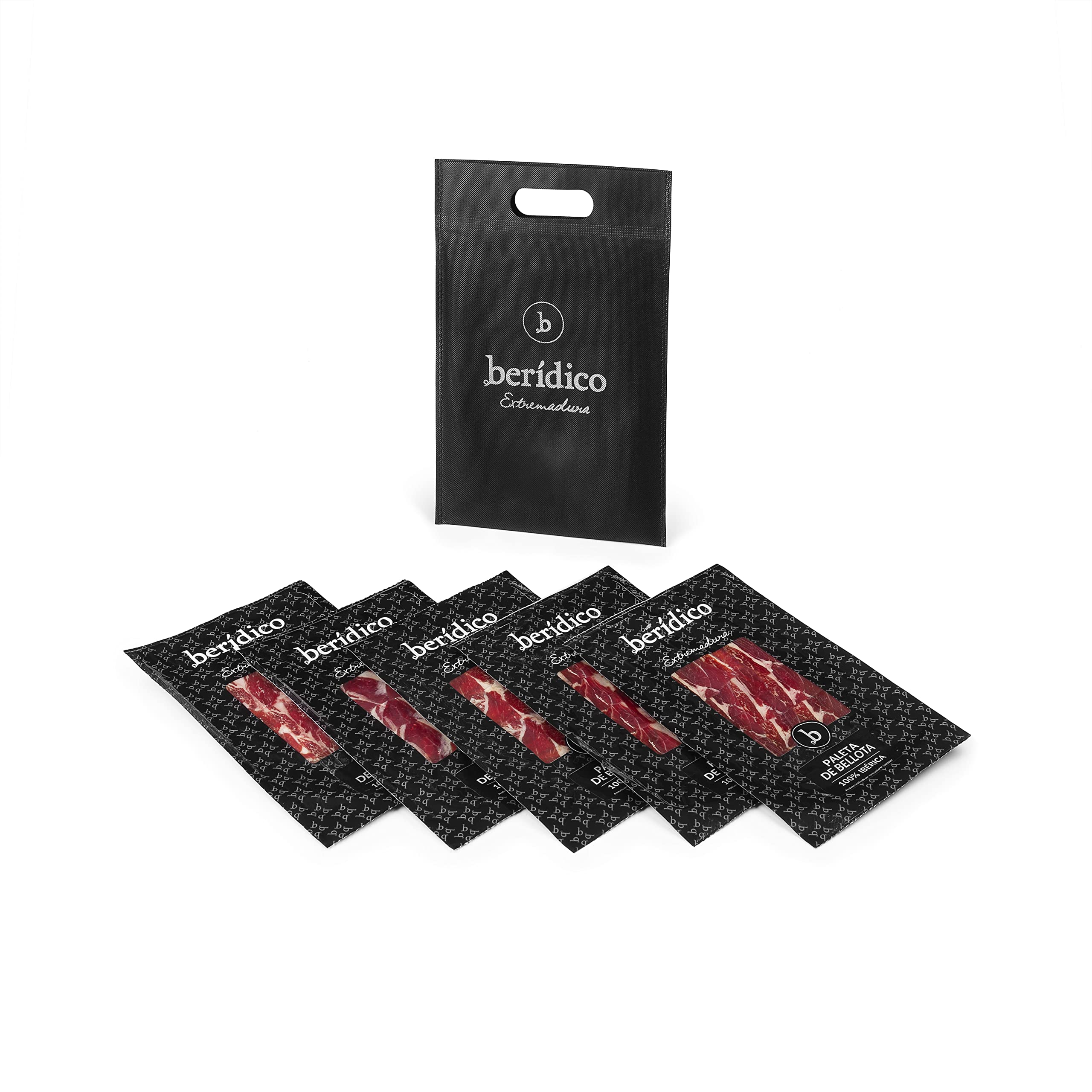 Paleta de Bellota 100% Ibérica. Pack 5 sobres de 100 g loncheado corte tradicional. Elaborado artesanalmente. Paletilla Ibérica Bellota. "Pata Negra". Extremadura. BERIDICO