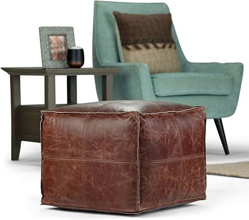 Miniatura 15 de SIMPLIHOME Grady Puf cuadrado contemporáneo en tono tierra marrón tejido a mano para la sala de estar, el dormitorio y la habitación de los niños