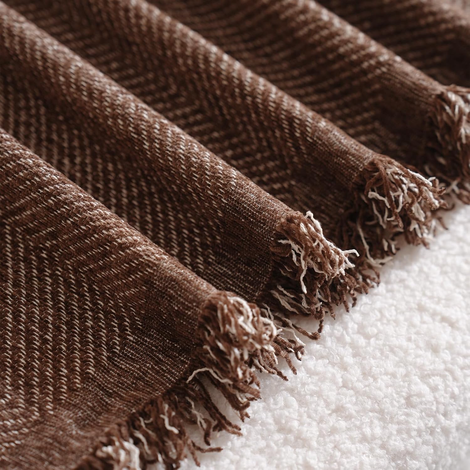 Couch Cover with Tassel Pet Loveseat Protector Brown Boho Herringbone Chenille Sofa Covers for Sectional 2 Seat Couch Furniture Protector for Pets, Kids(Chocolate, Large, 71" x 118")