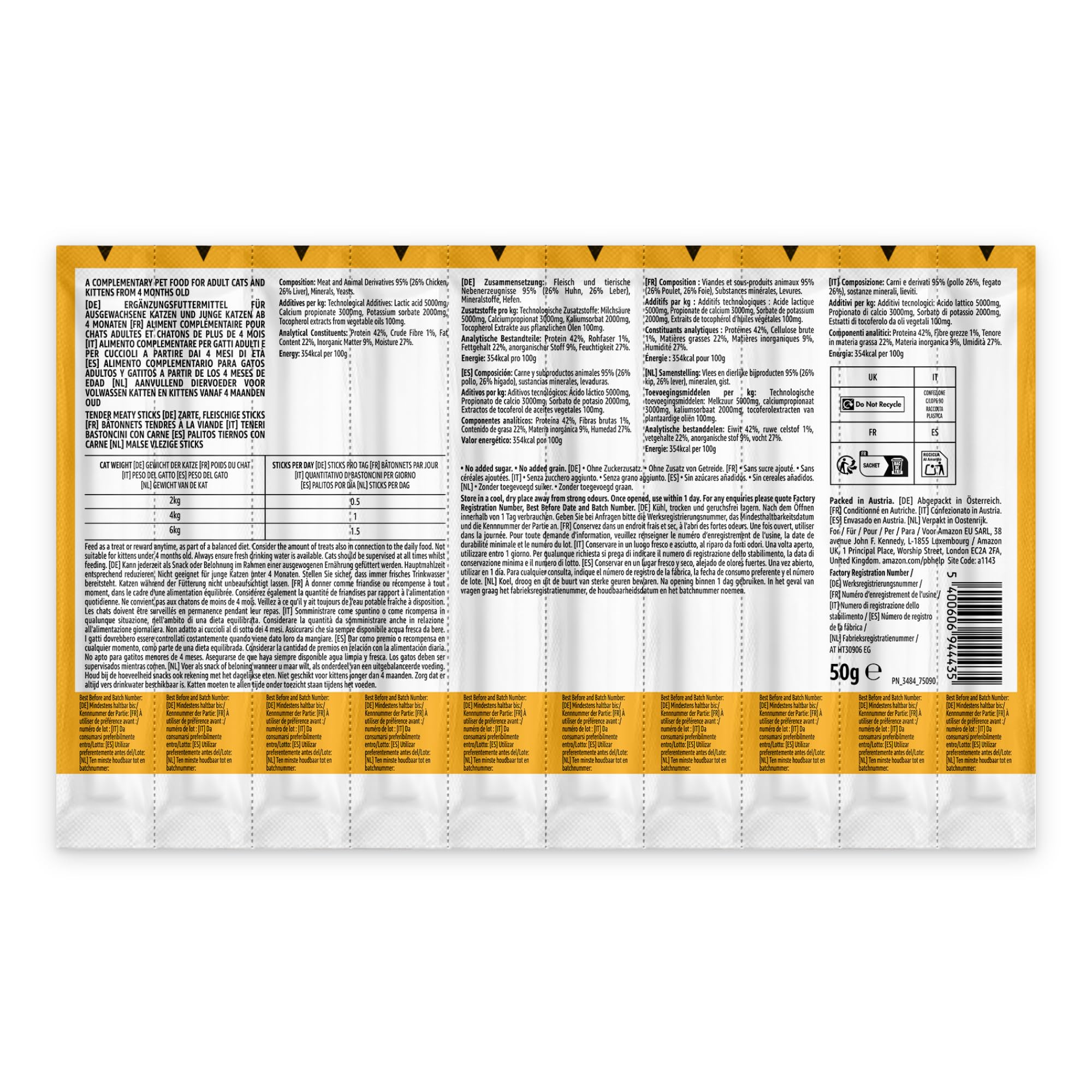 by Amazon - Palitos de Pollo e hígado para Gatos, 50 g